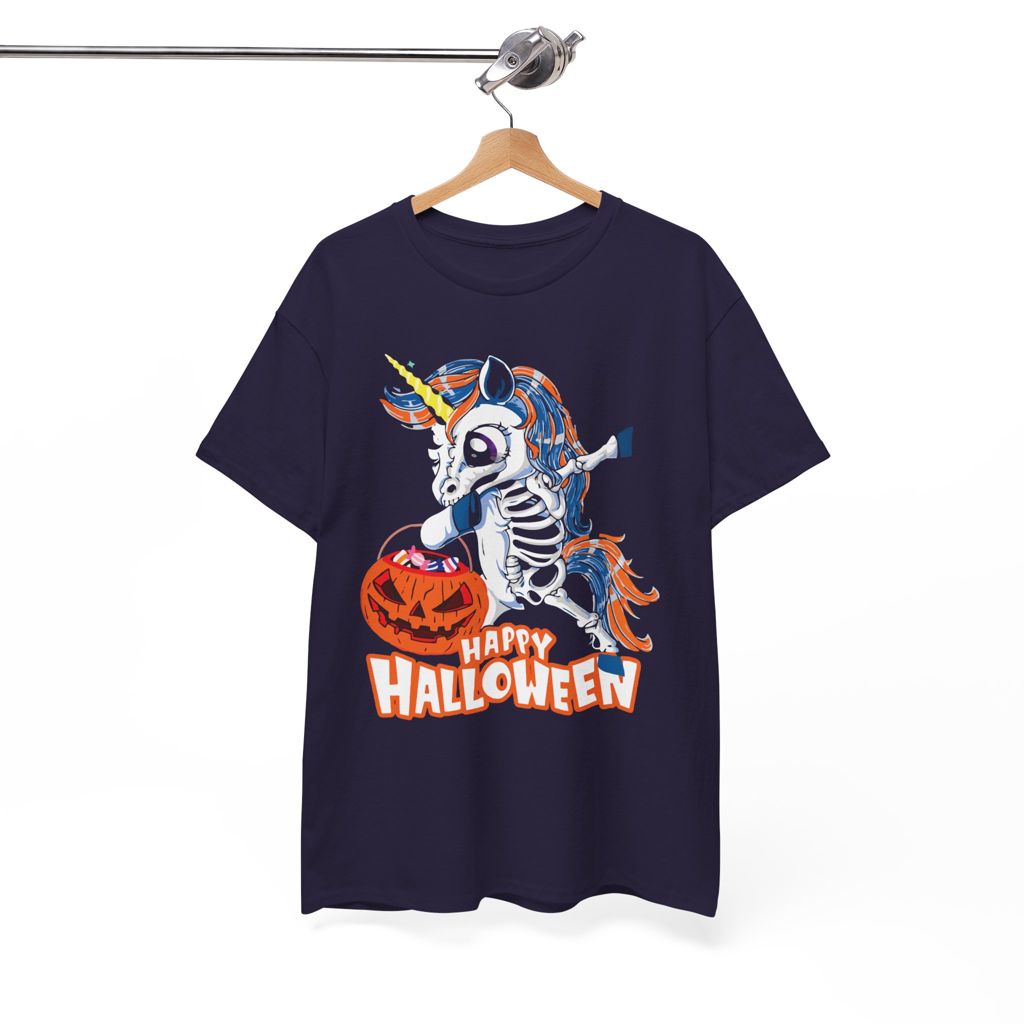 Skeleton Unicorn Halloween T-Shirt - "Happy Halloween" Spooky Candy Pumpkin Tee - Image 8