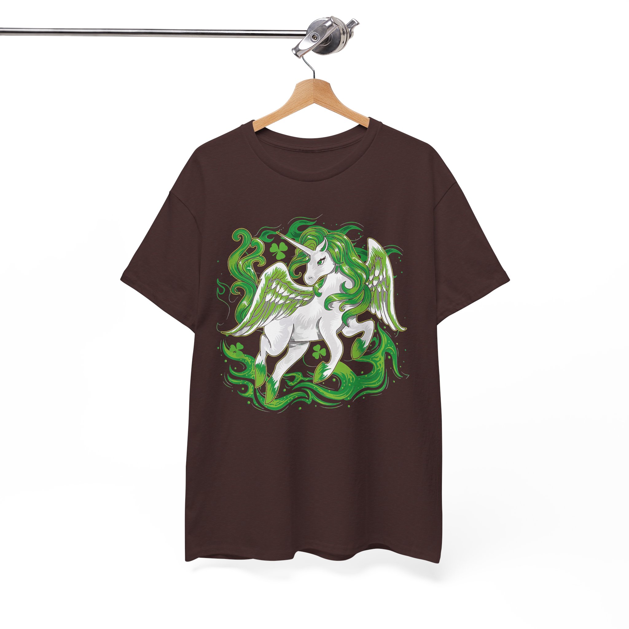 Pegasus Fantasy T-Shirt - White Winged Unicorn with Green Smoke Graphic - Image 2
