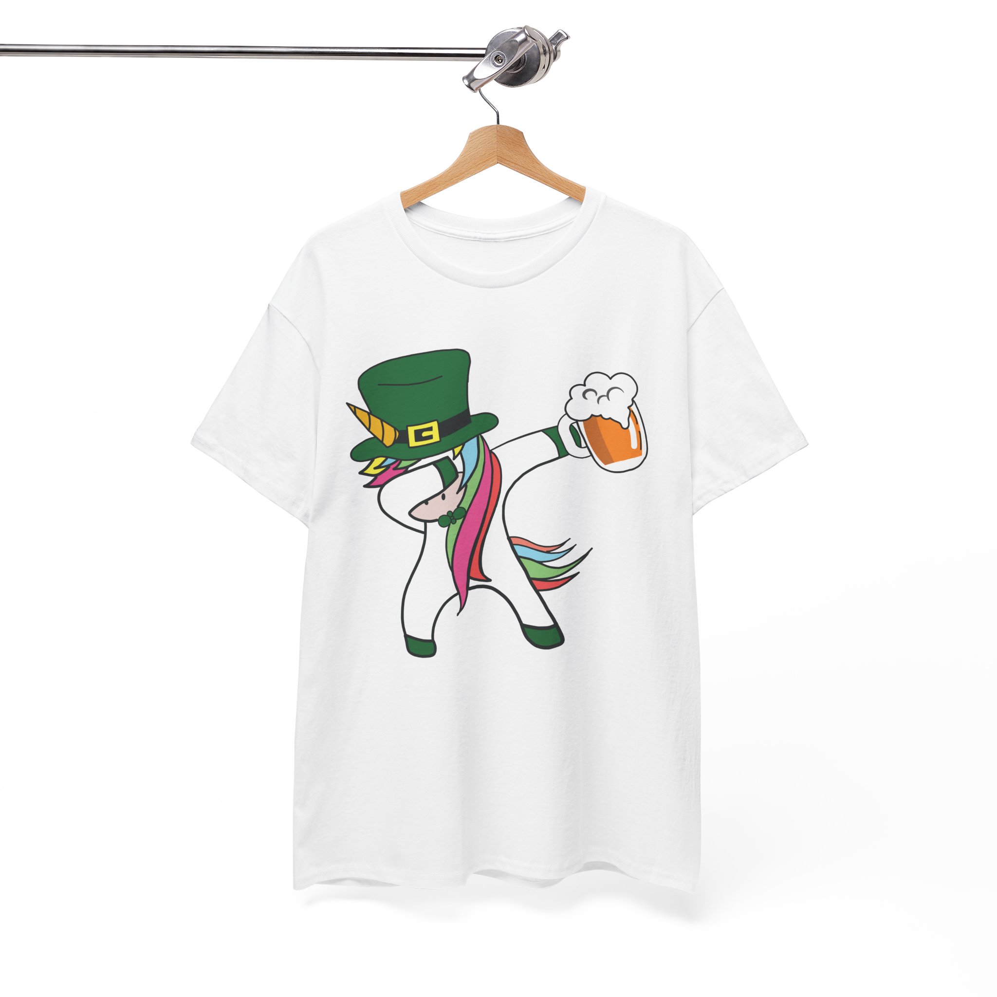 St. Patrick's Day Dabbing Unicorn Tee - Funny Leprechaun Beer Graphic T-Shirt - Image 2