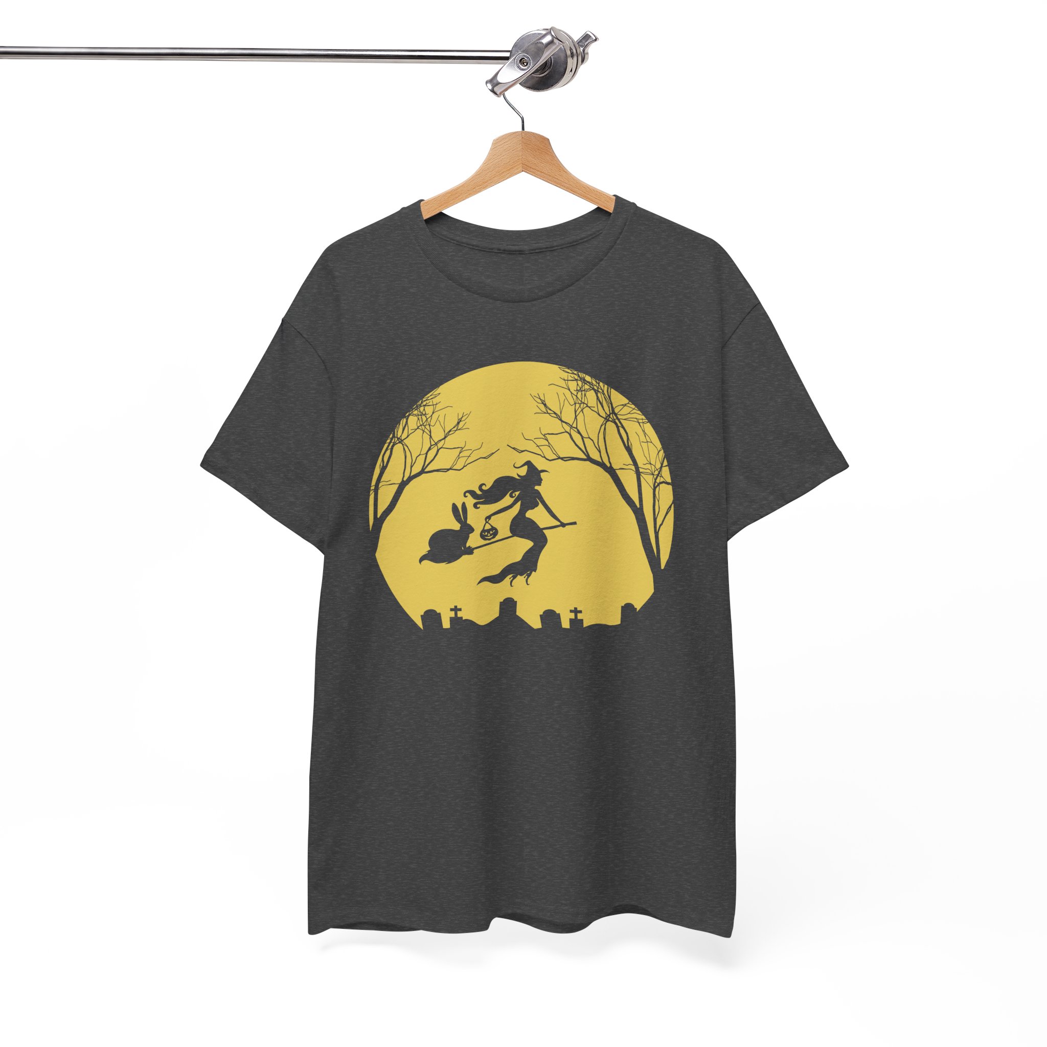 Witch Riding Broom With The Bunny Halloween Tee - Image 4