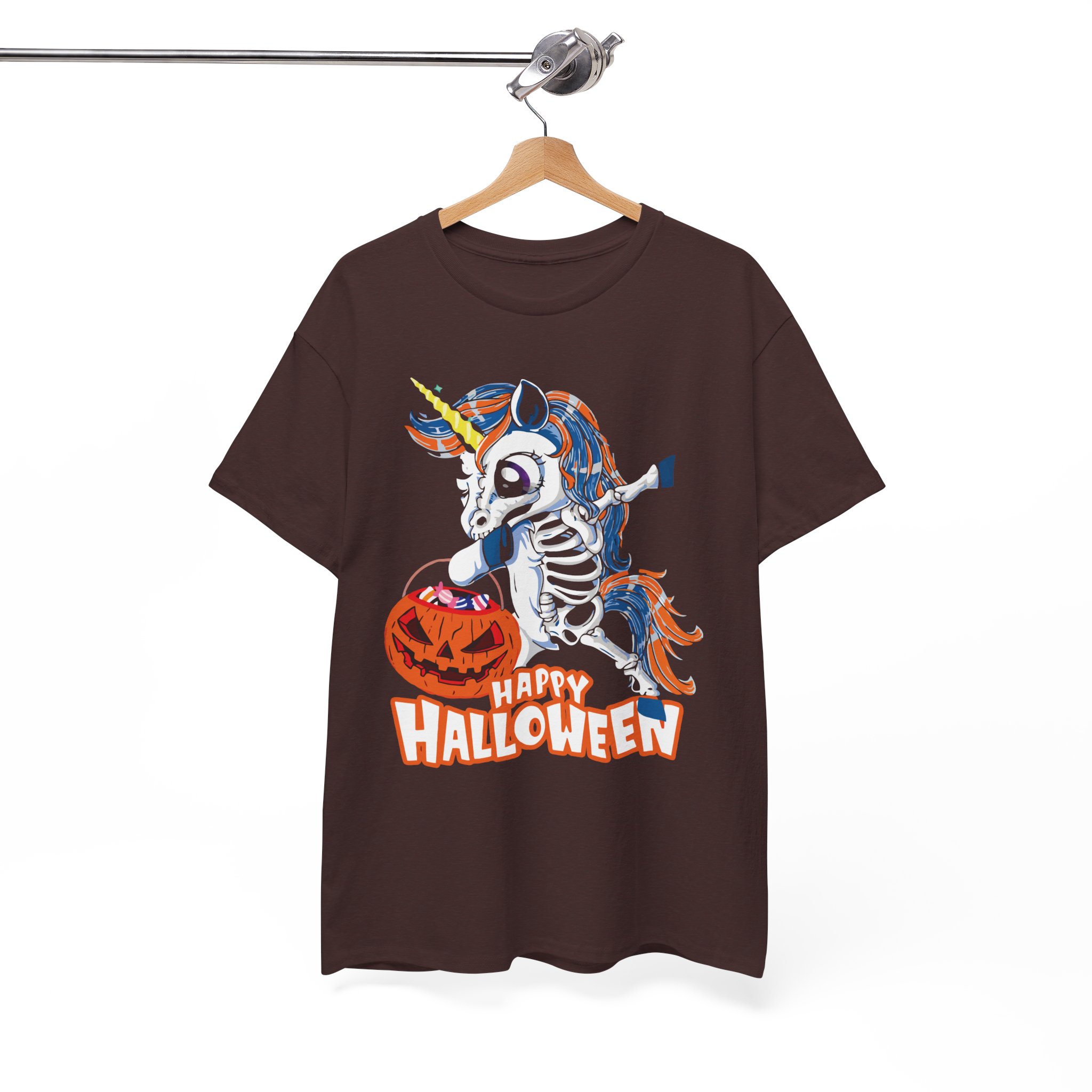Skeleton Unicorn Halloween T-Shirt - "Happy Halloween" Spooky Candy Pumpkin Tee - Image 2