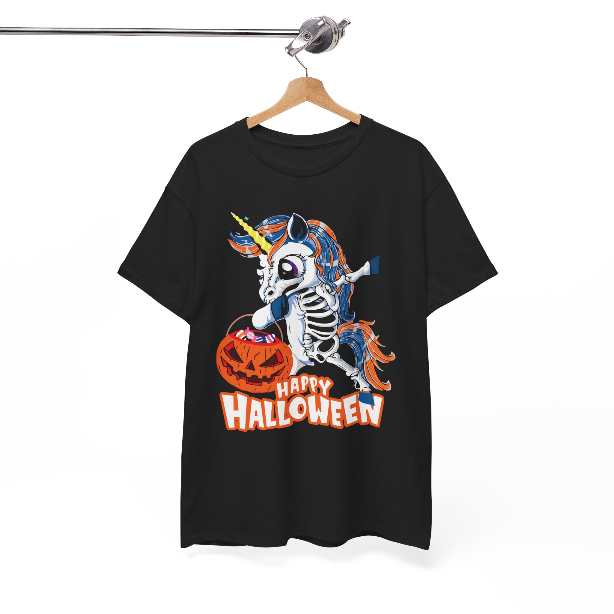 Skeleton Unicorn Halloween T-Shirt - "Happy Halloween" Spooky Candy Pumpkin Tee - Image 3