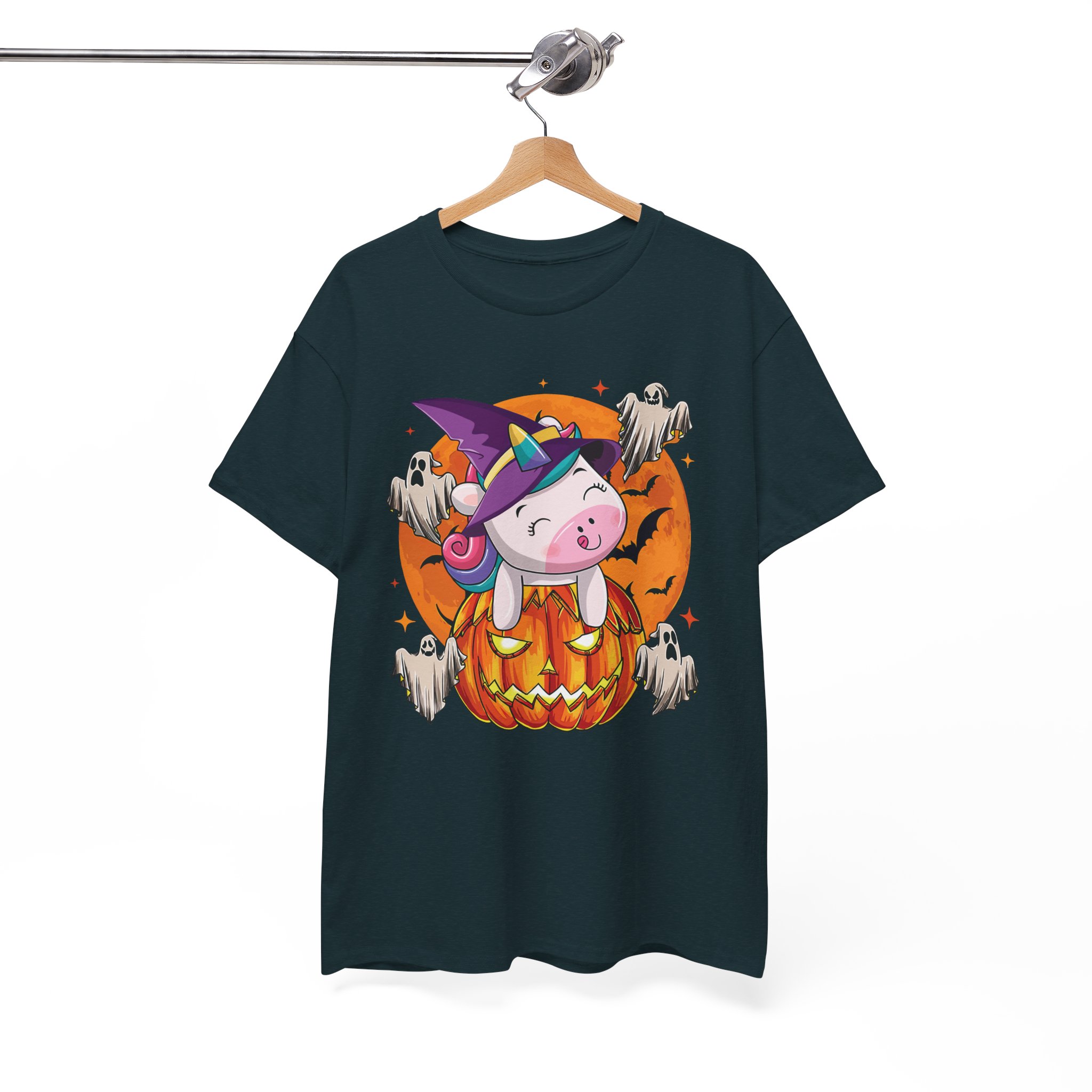 Halloween Unicorn T-Shirt - Cute Witch Unicorn in Jack-O'-Lantern with Ghosts