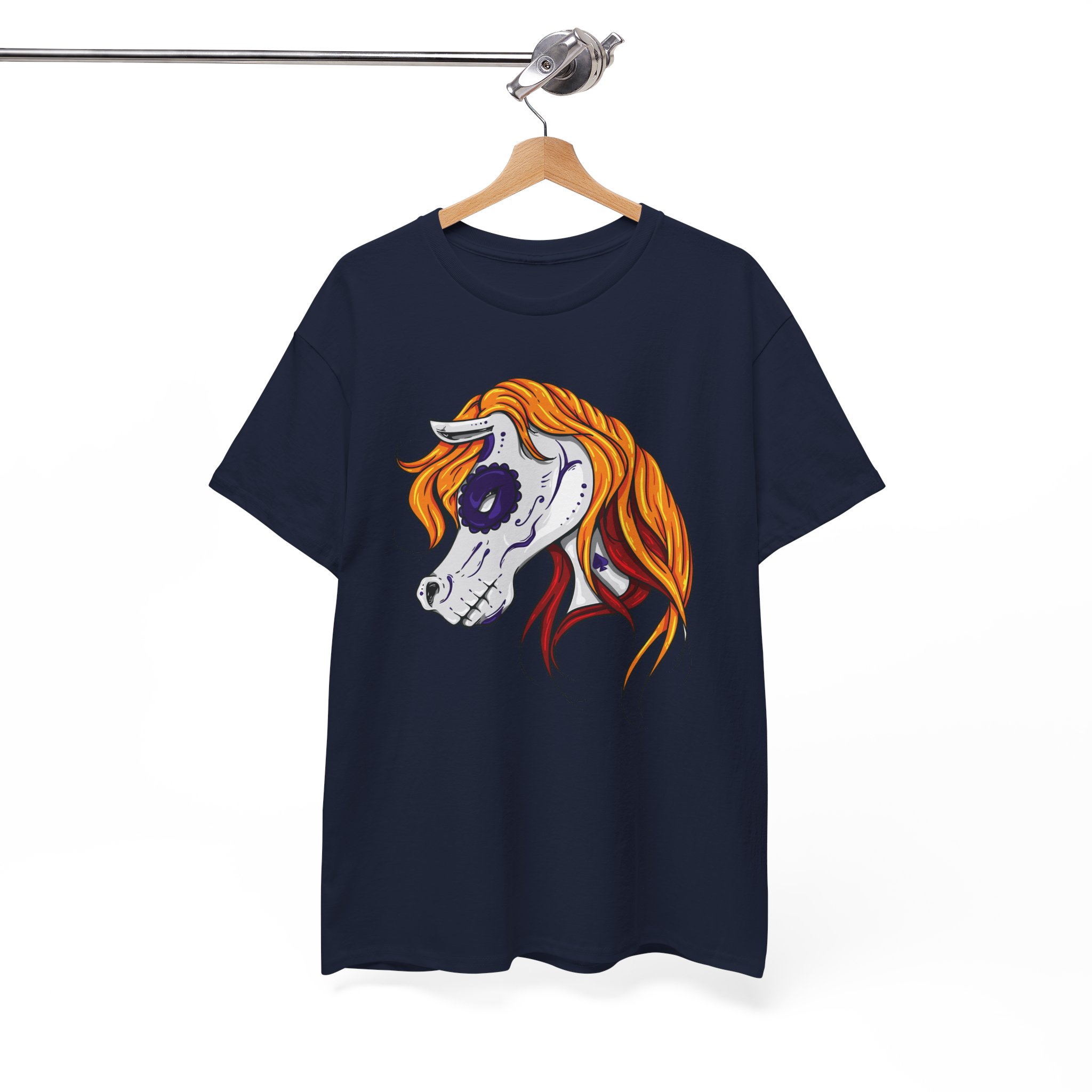 Horse Skull Art Tee - Orange Mane Skeleton Head Graphic T-Shirt - Image 8