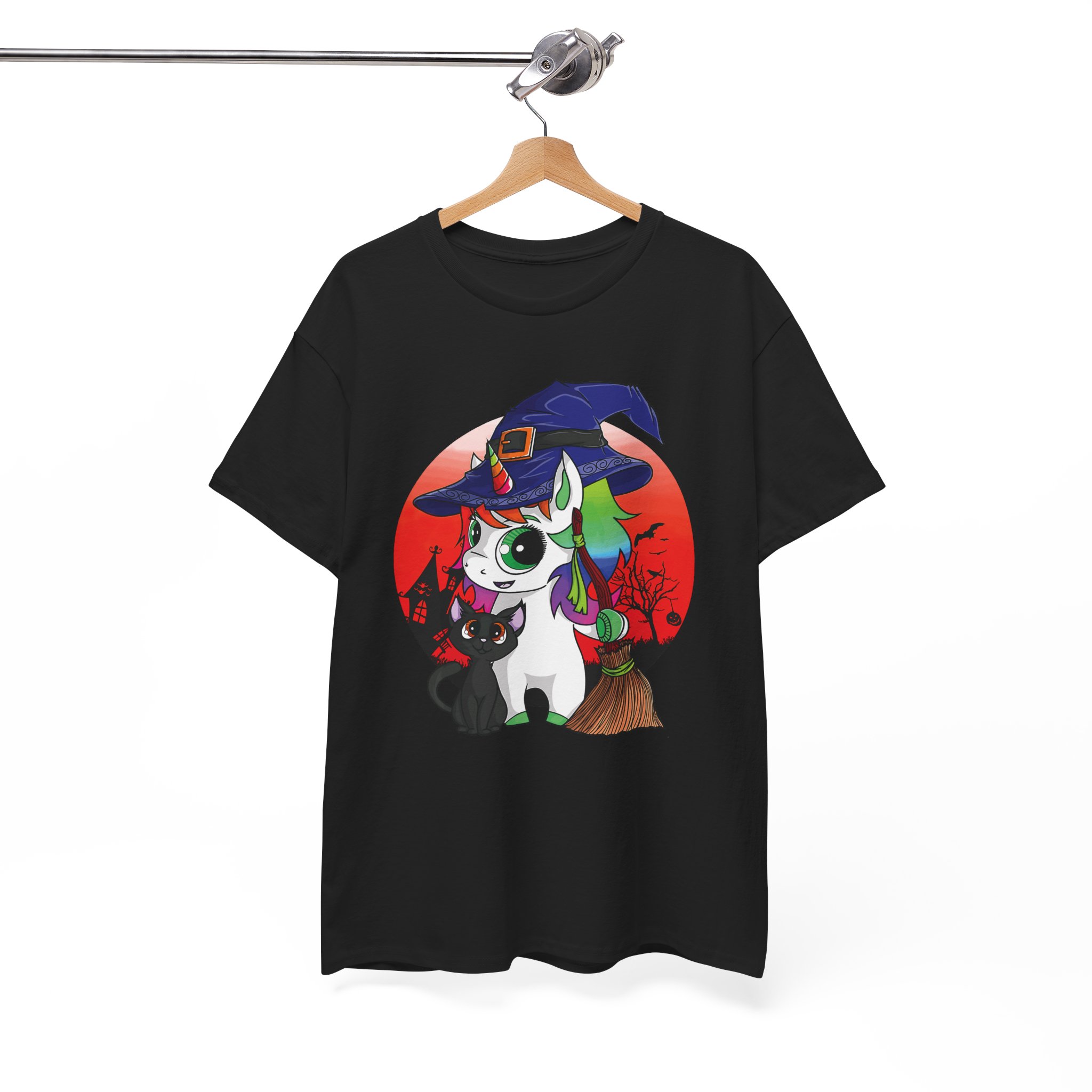 Witchy Unicorn Tee - Cute Halloween Cat & Broom Graphic T-Shirt - Image 4