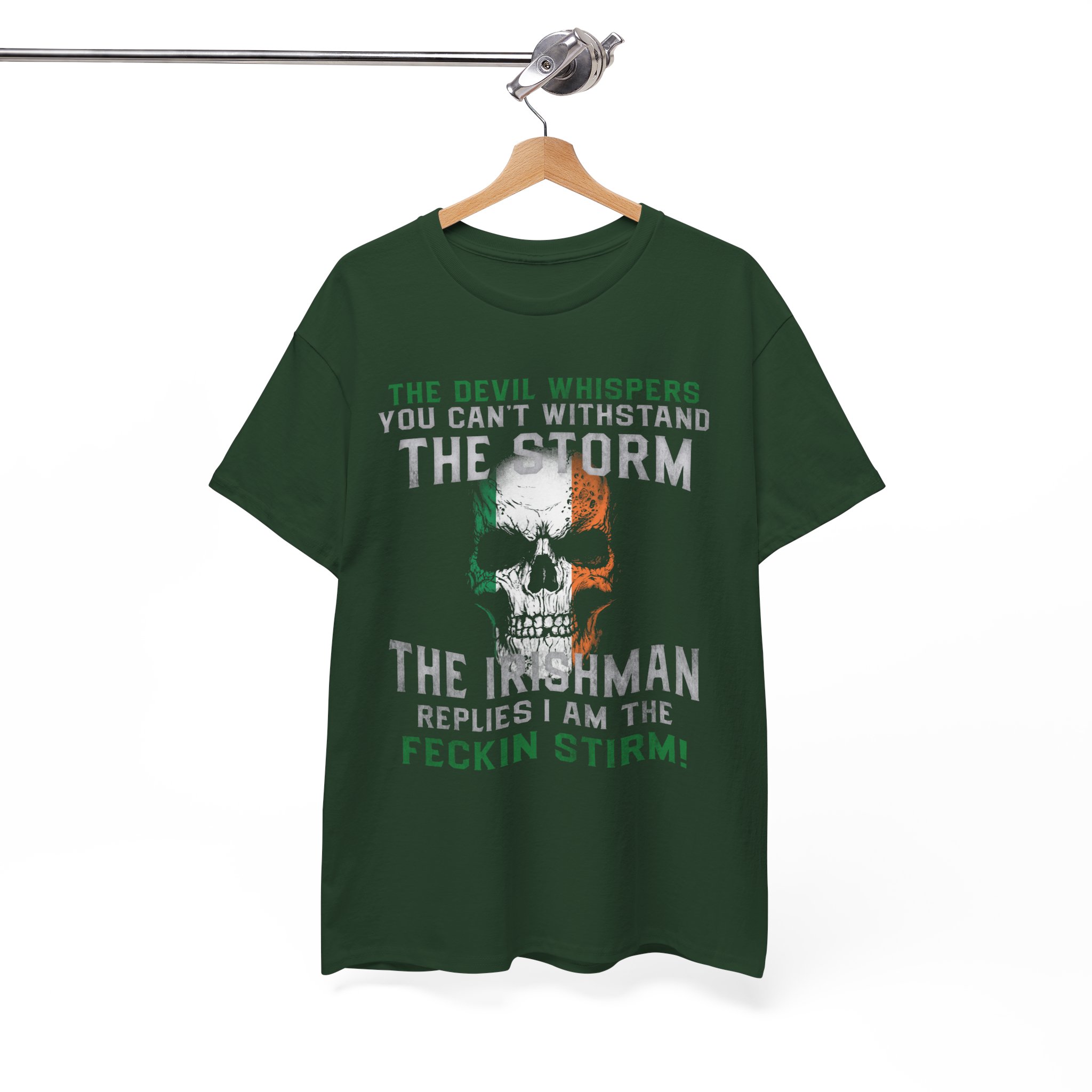 Irish Skull Tee - “The Inishman Replies I Am The Feckin’ Storm” Graphic T-Shirt