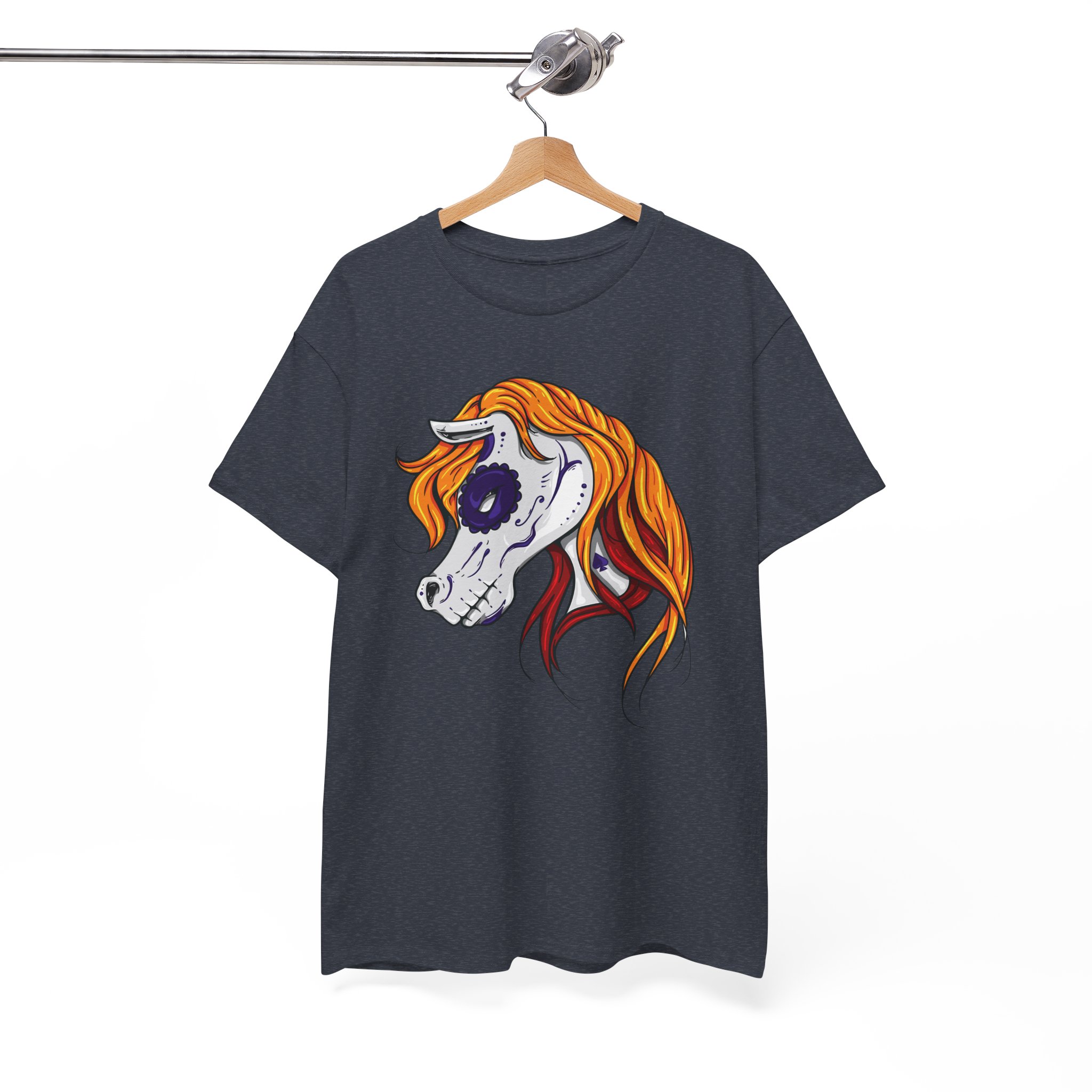 Horse Skull Art Tee - Orange Mane Skeleton Head Graphic T-Shirt - Image 9