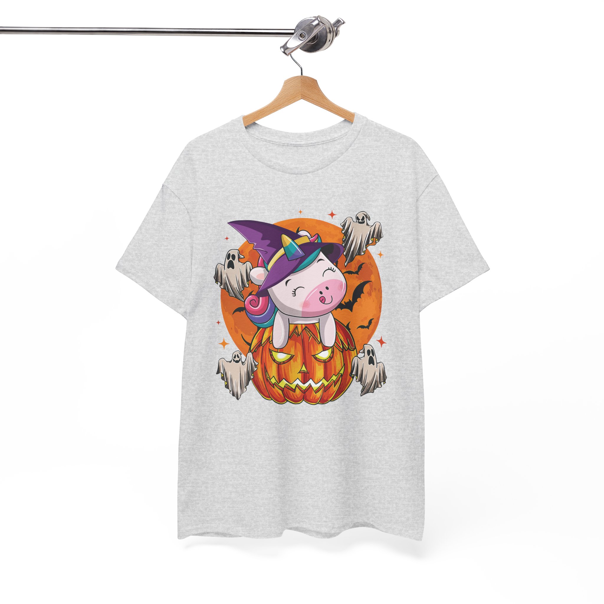 Halloween Unicorn T-Shirt - Cute Witch Unicorn in Jack-O'-Lantern with Ghosts - Image 3