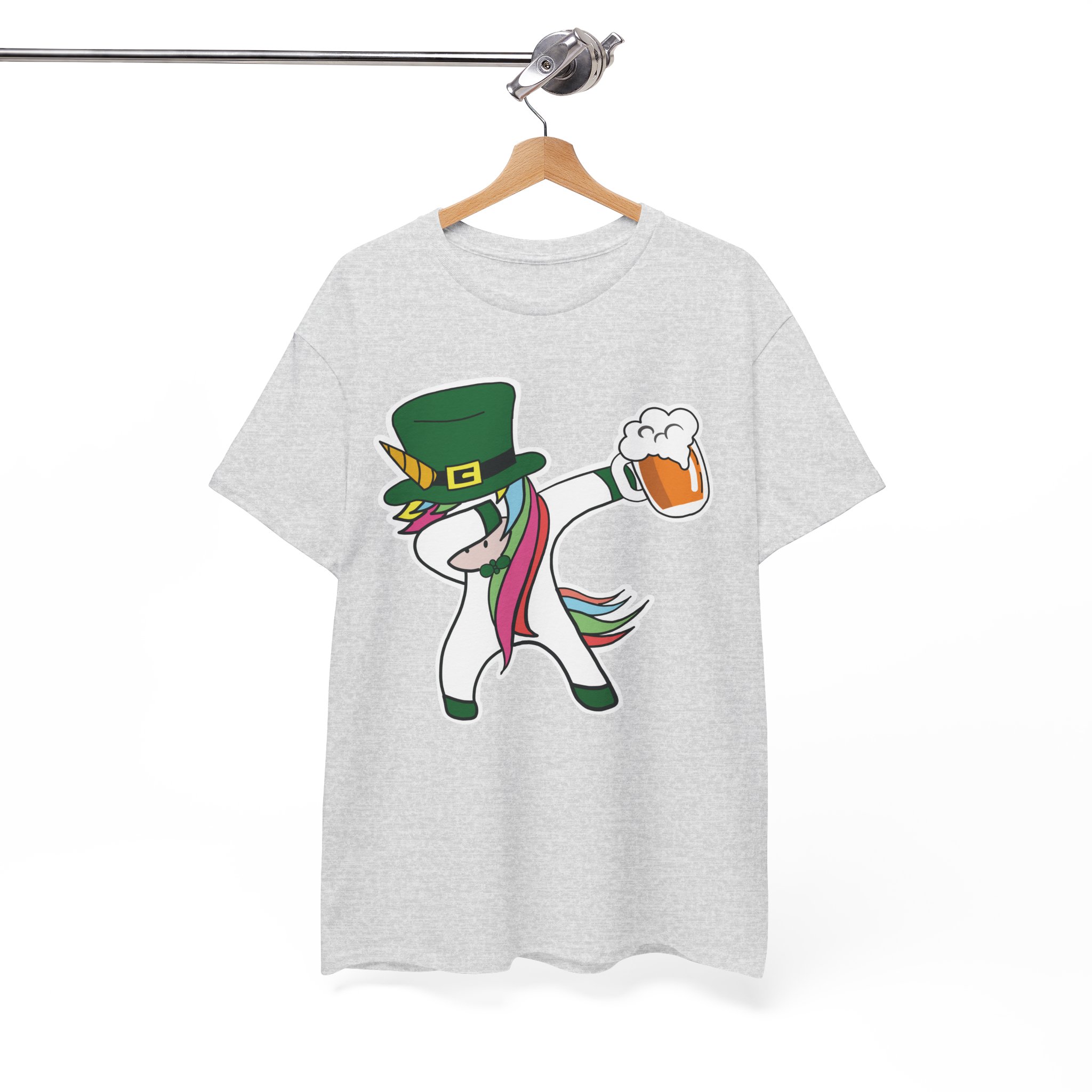 St. Patrick's Day Dabbing Unicorn Tee - Funny Leprechaun Beer Graphic T-Shirt - Image 3