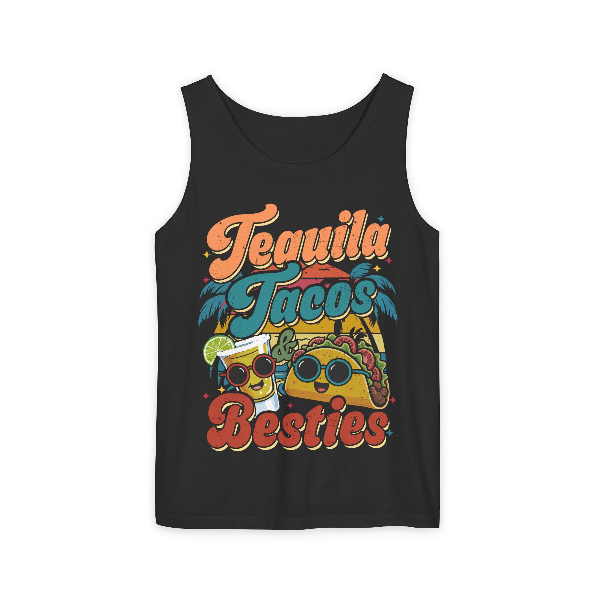 Tequila Tacos And Besties Vintage Retro Taco Festival Tank Top - Image 12