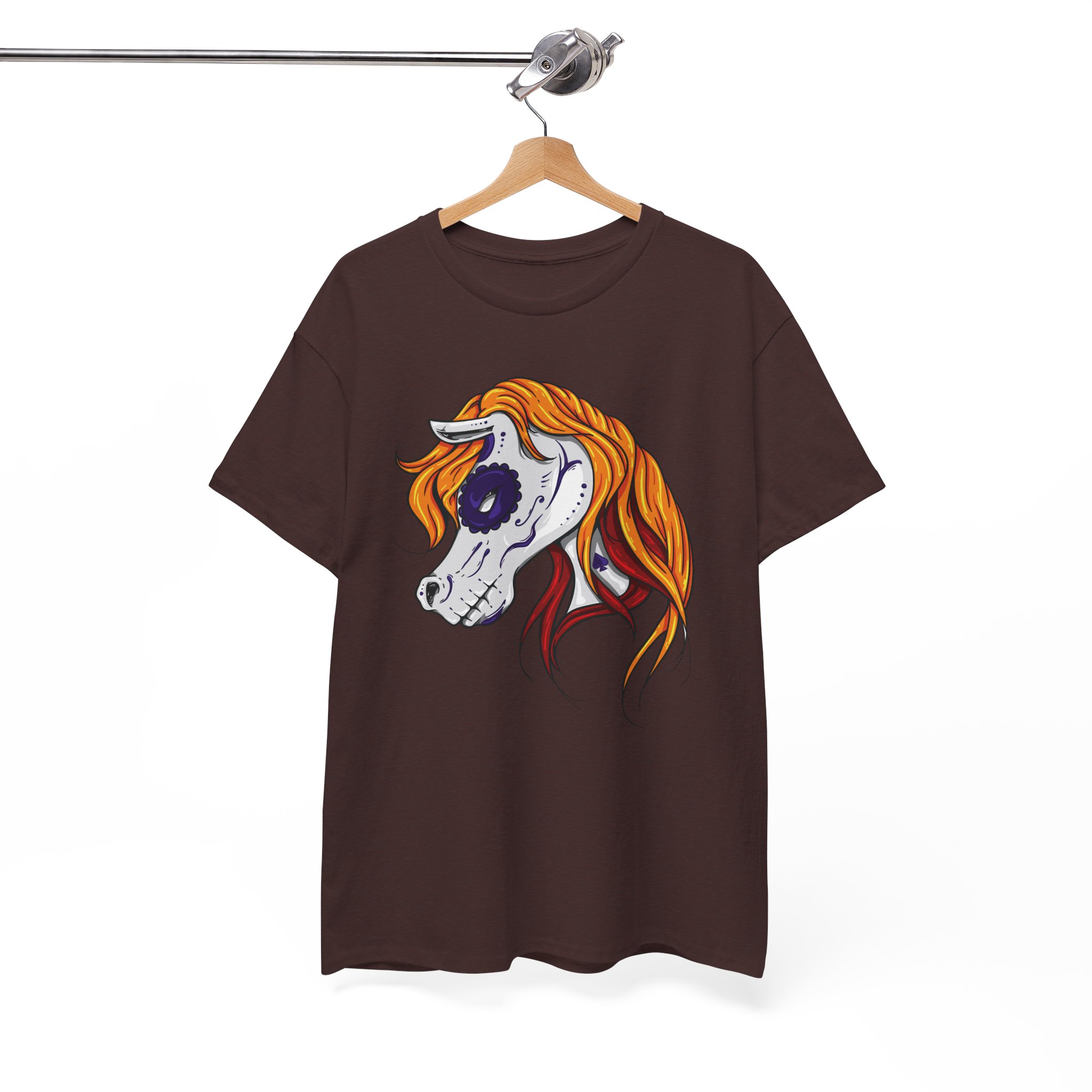 Horse Skull Art Tee - Orange Mane Skeleton Head Graphic T-Shirt - Image 2