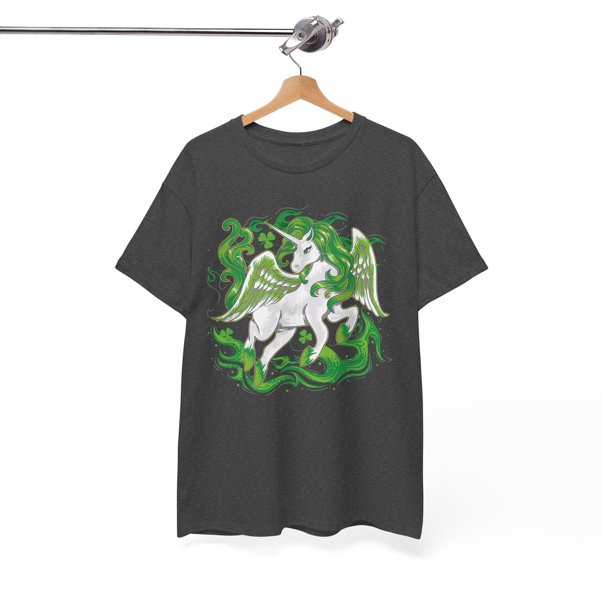 Pegasus Fantasy T-Shirt - White Winged Unicorn with Green Smoke Graphic - Image 5