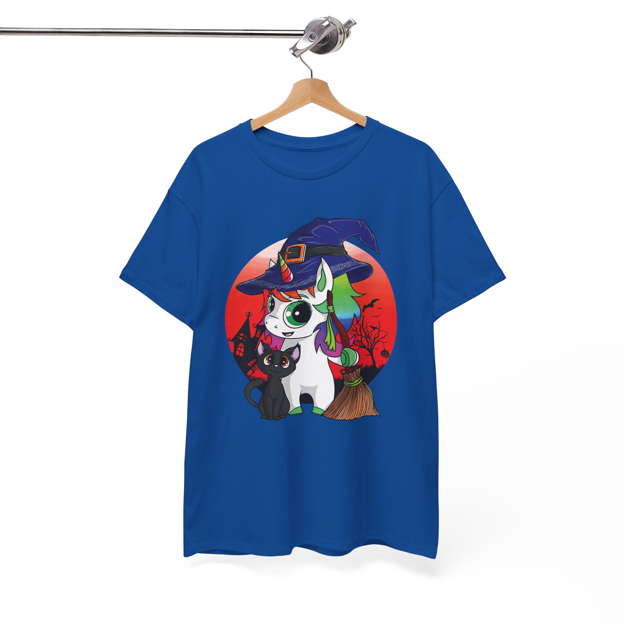 Witchy Unicorn Tee - Cute Halloween Cat & Broom Graphic T-Shirt - Image 7