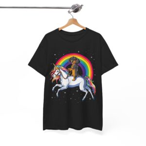 Rottweiler Dog Riding A Unicorn Rainbow T‑Shirt