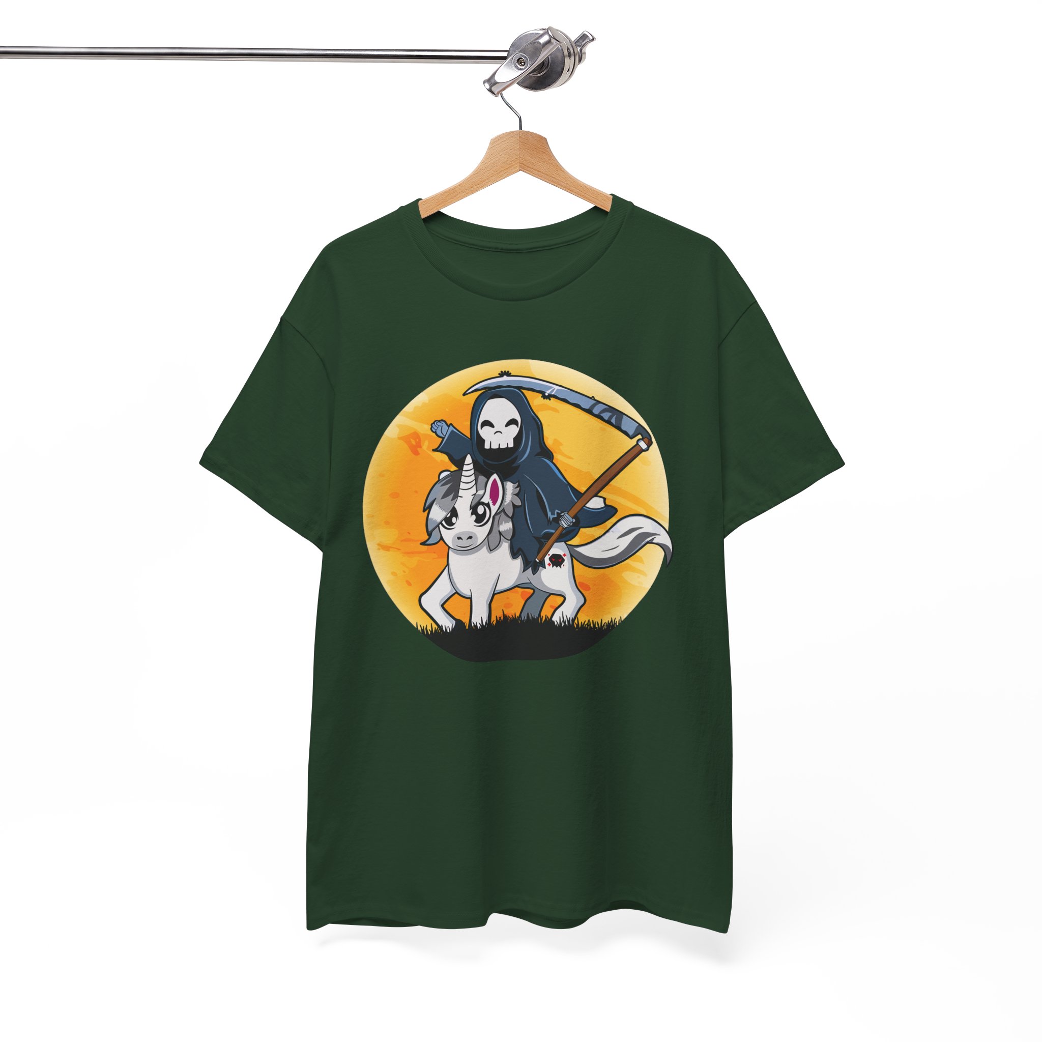 Grim Reaper Riding Unicorn T-Shirt - Cute Dark Fantasy Halloween Tee - Image 5