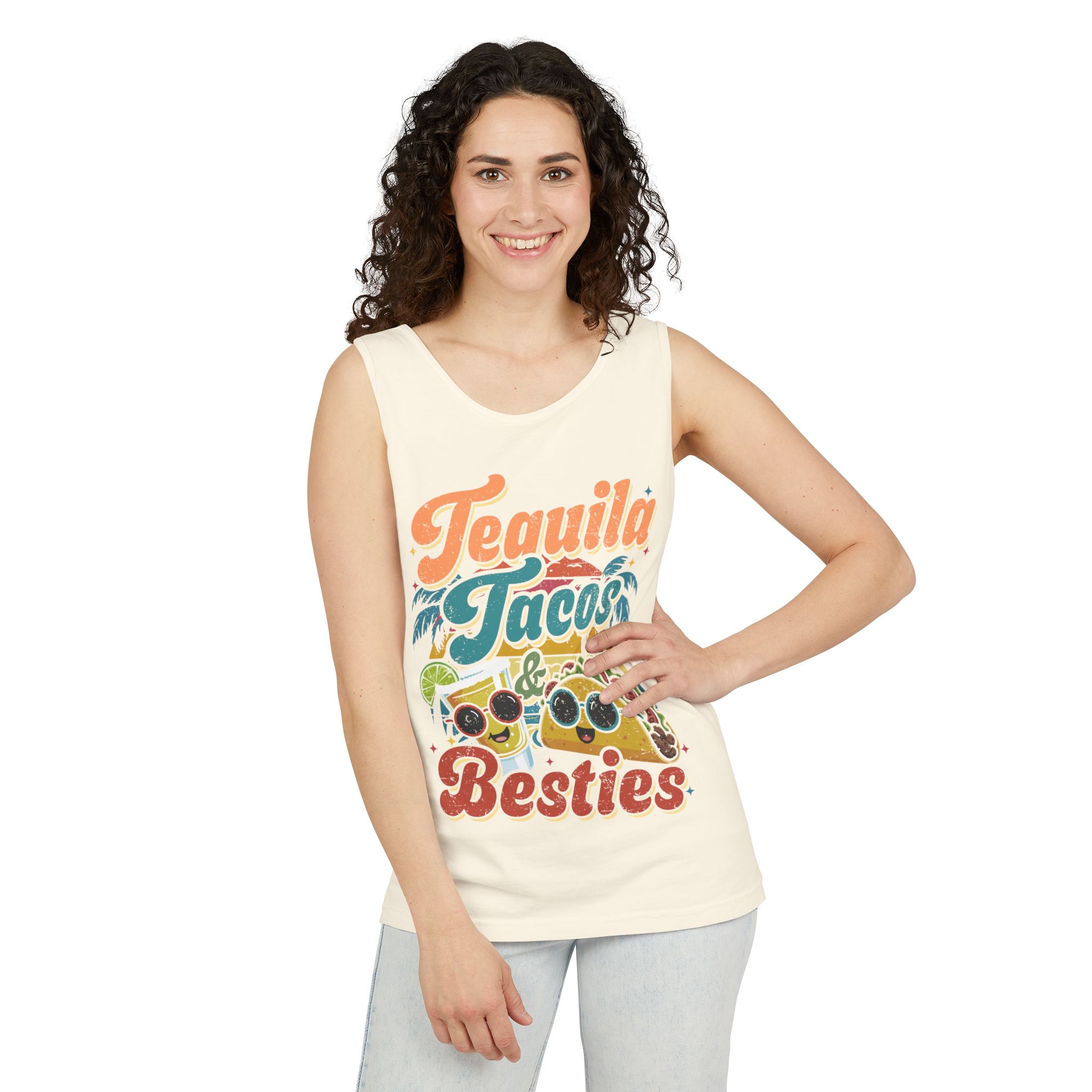Tequila Tacos And Besties Vintage Retro Taco Festival Tank Top - Image 2