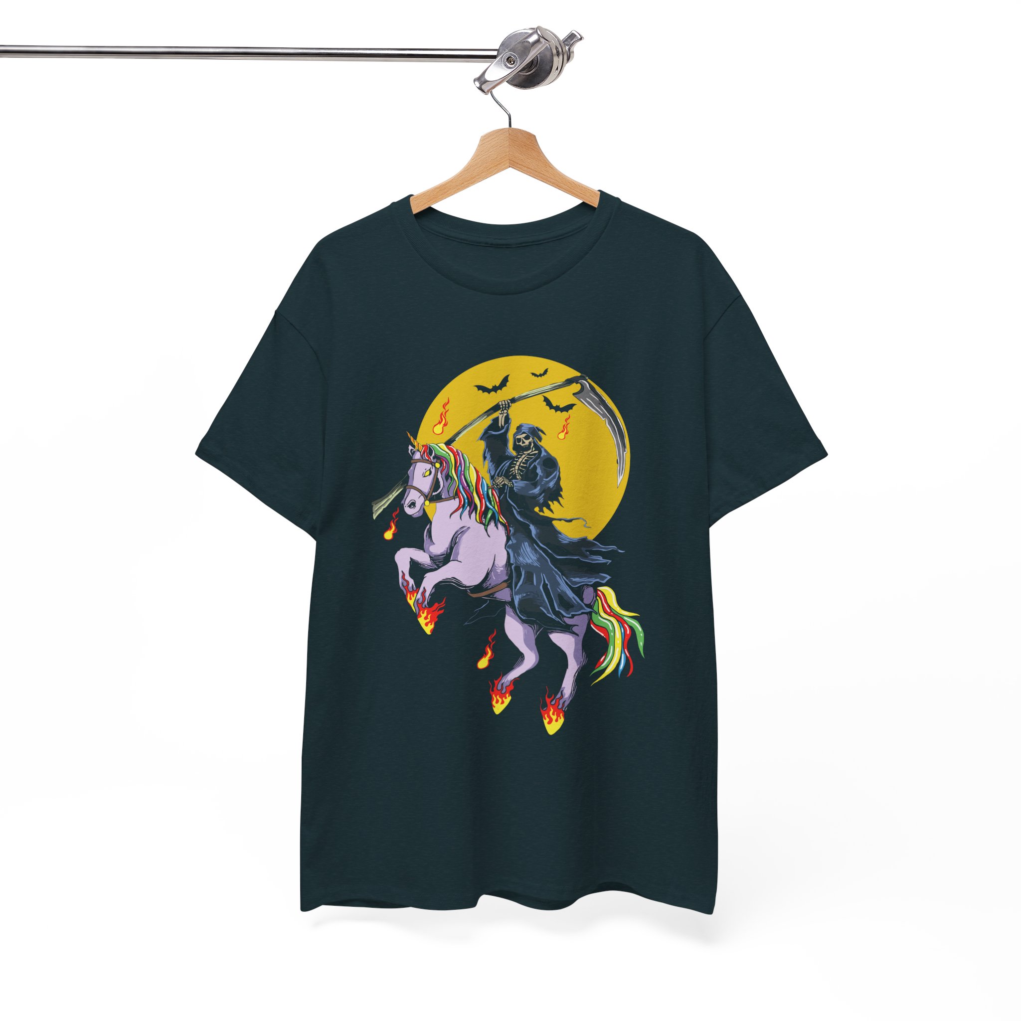 Grim Reaper Unicorn T‑Shirt - Gothic Rainbow Horse Moon Tee
