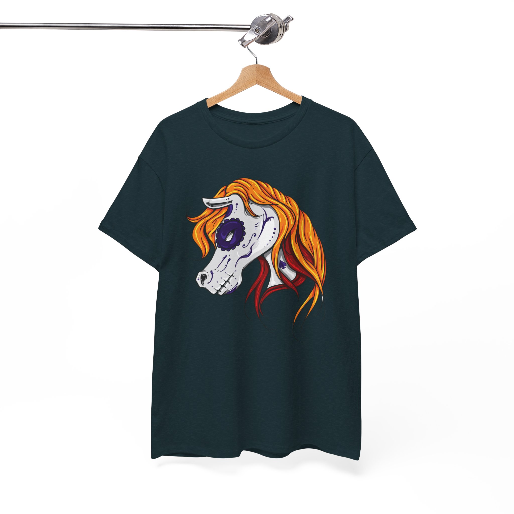 Horse Skull Art Tee - Orange Mane Skeleton Head Graphic T-Shirt - Image 6