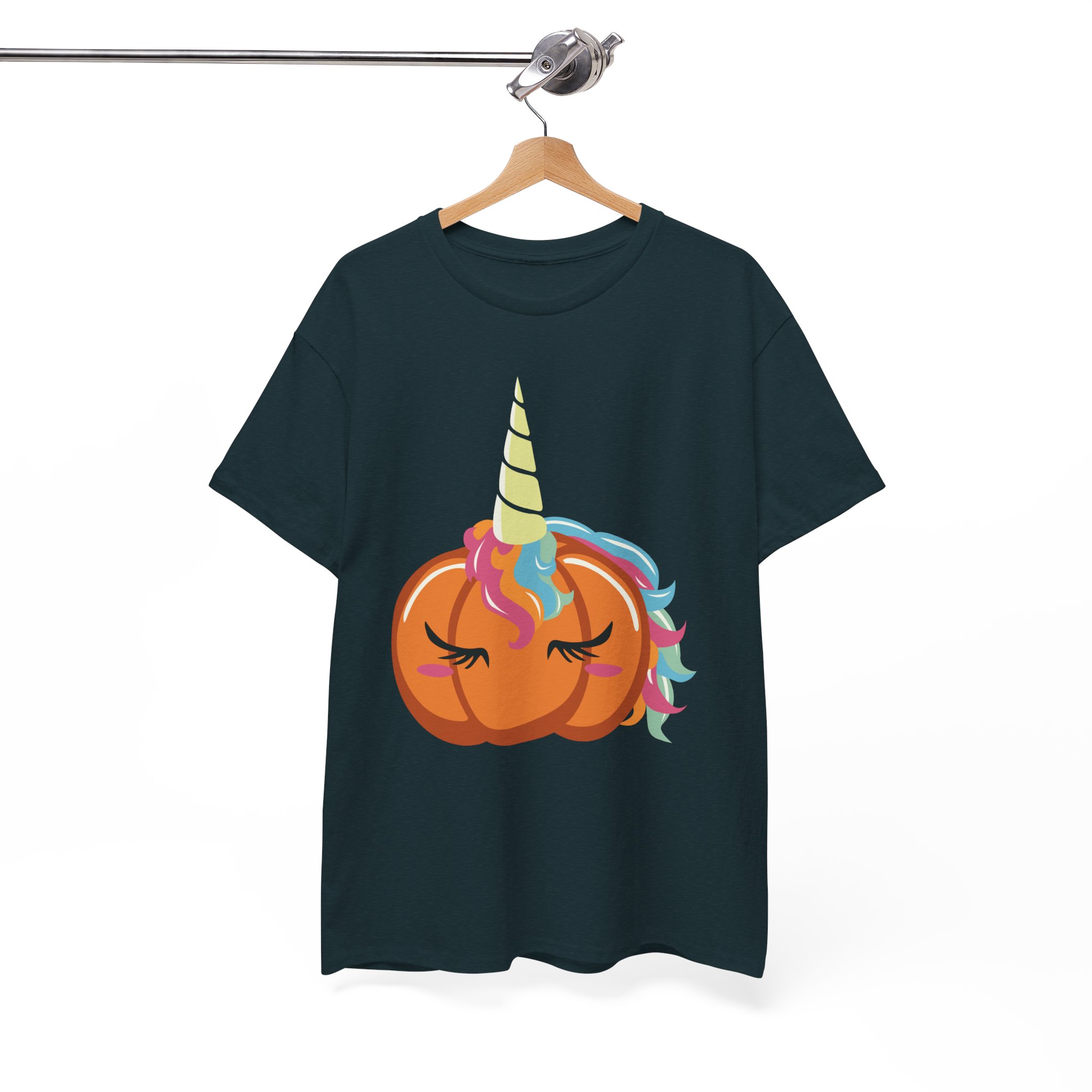 Pumpkin Unicorn T‑Shirt - Cute Halloween Pumpkin with Rainbow Unicorn Horn - Image 7