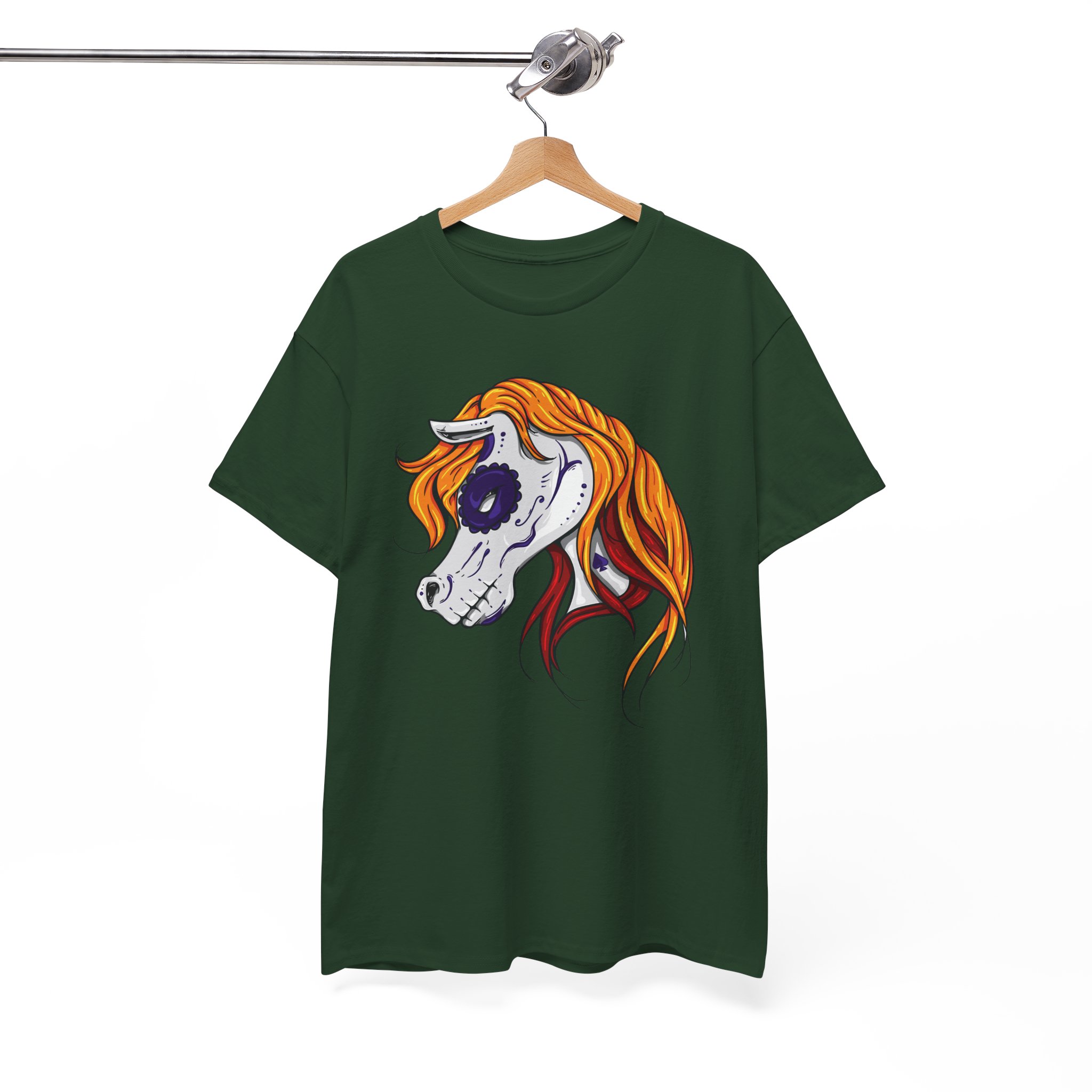 Horse Skull Art Tee - Orange Mane Skeleton Head Graphic T-Shirt - Image 5