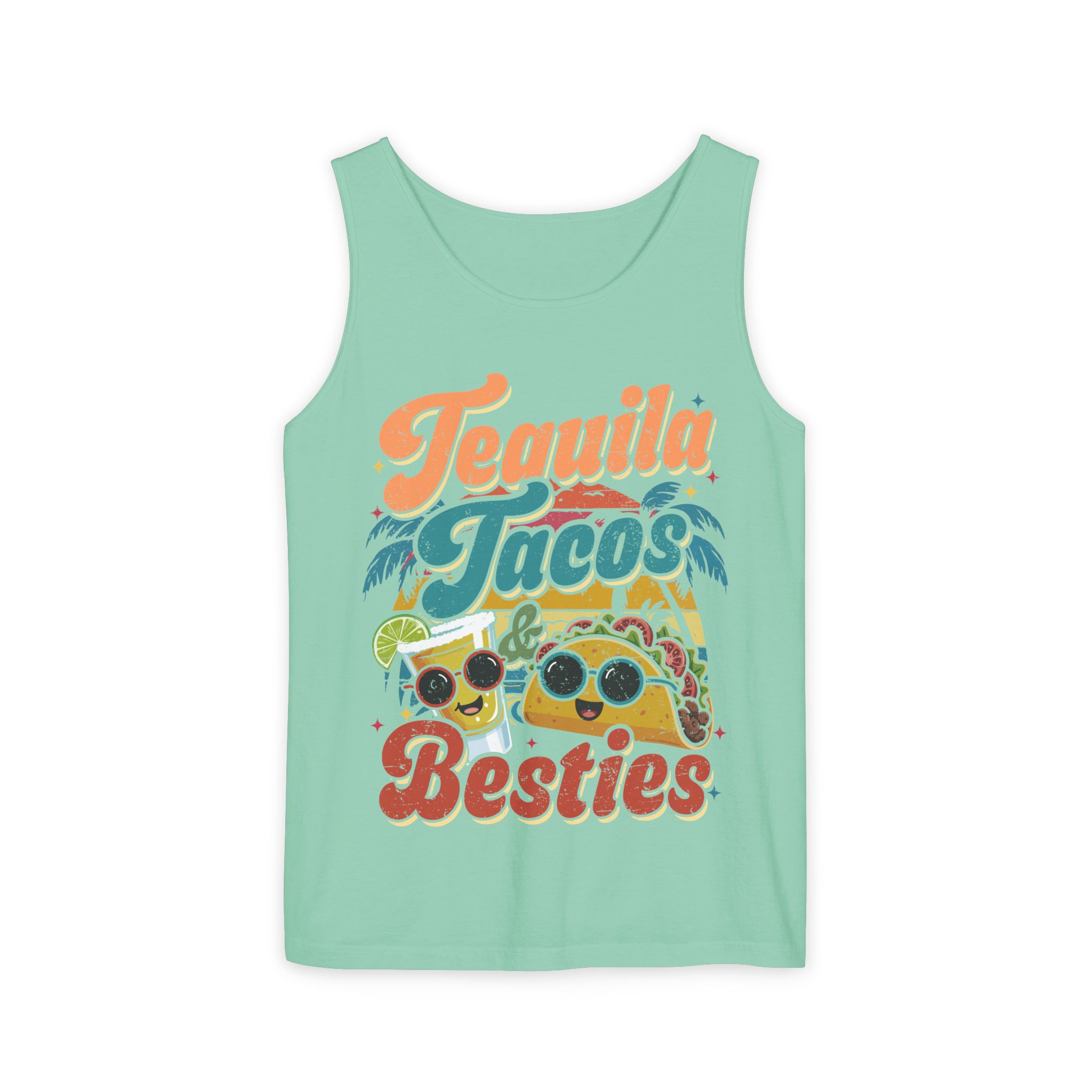Tequila Tacos And Besties Vintage Retro Taco Festival Tank Top - Image 7