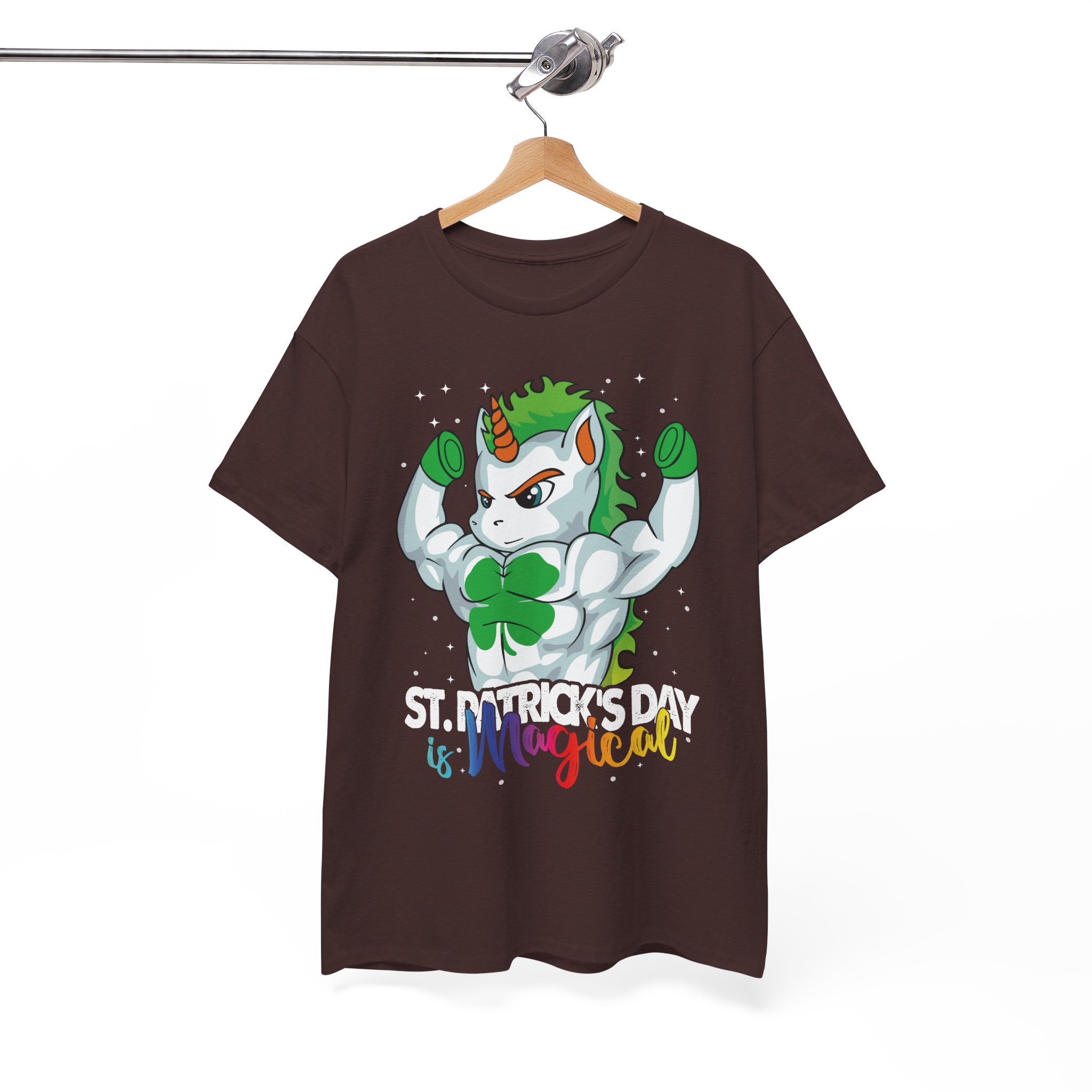 St. Patrick's Day Magical Unicorn T-Shirt - Strong Unicorn with Shamrock Design - Image 2
