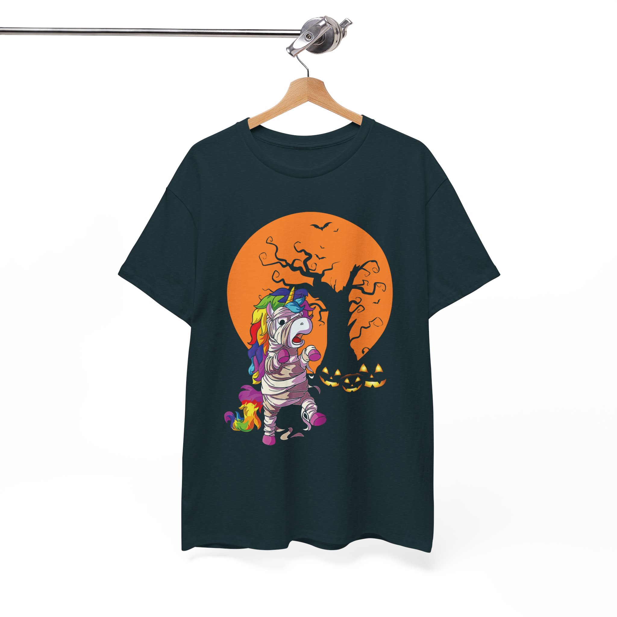 Halloween Unicorn Tee - Rainbow Unicorn Mummy Costume with Jack-O'-Lanterns