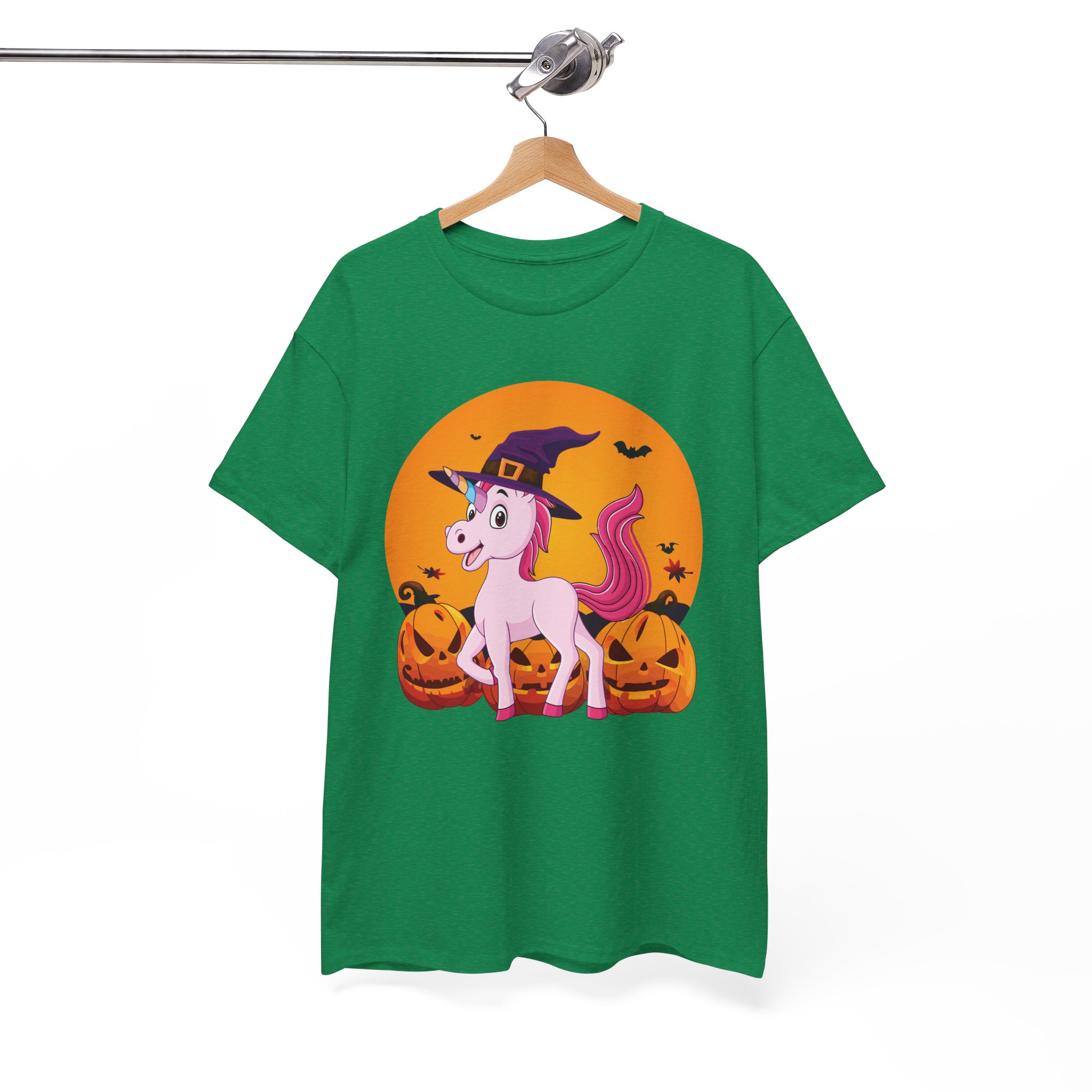 Halloween Unicorn T-Shirt - Cute Witch Hat Unicorn with Pumpkins Tee - Image 9