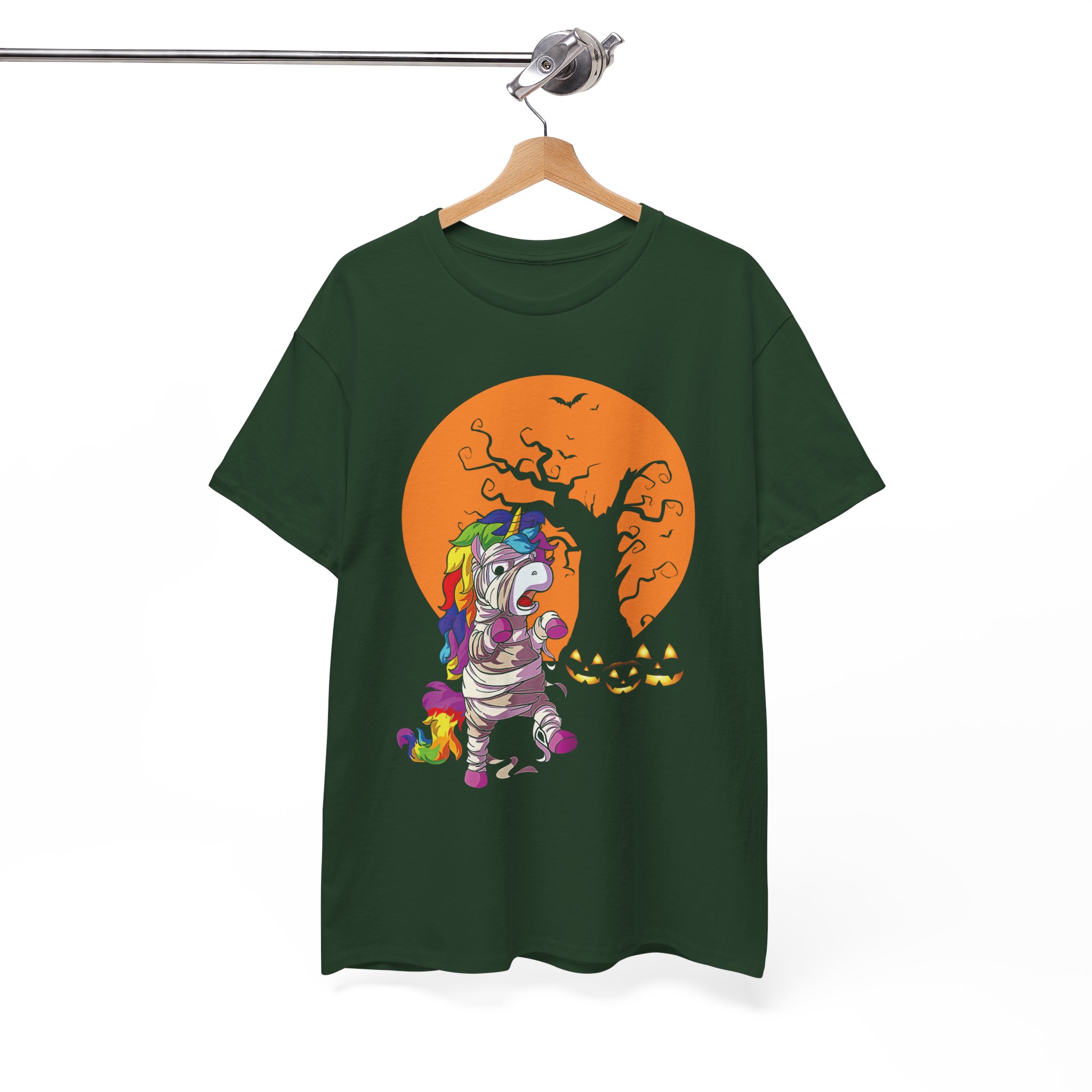 Halloween Unicorn Tee - Rainbow Unicorn Mummy Costume with Jack-O'-Lanterns - Image 3