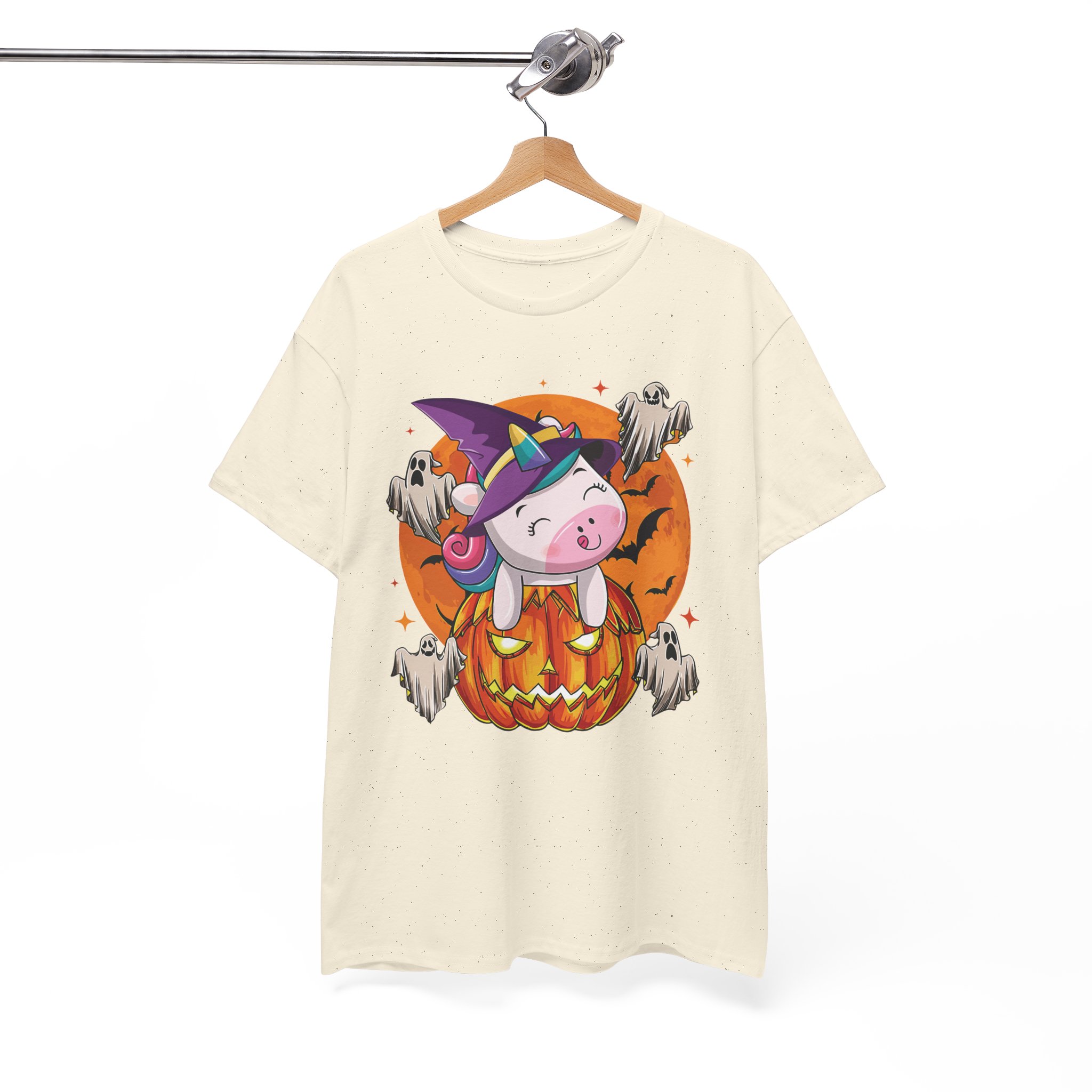 Halloween Unicorn T-Shirt - Cute Witch Unicorn in Jack-O'-Lantern with Ghosts - Image 6