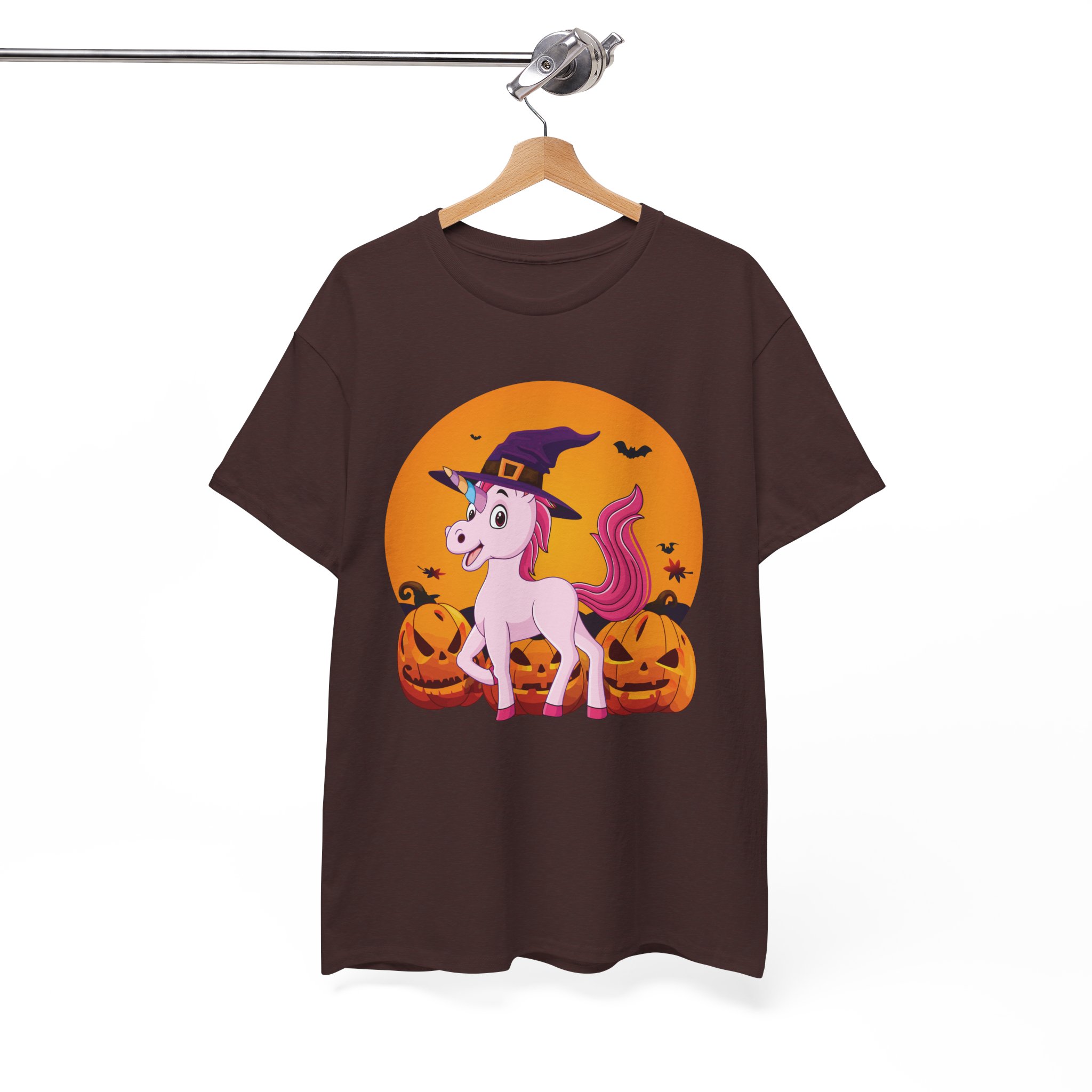 Halloween Unicorn T-Shirt - Cute Witch Hat Unicorn with Pumpkins Tee - Image 11