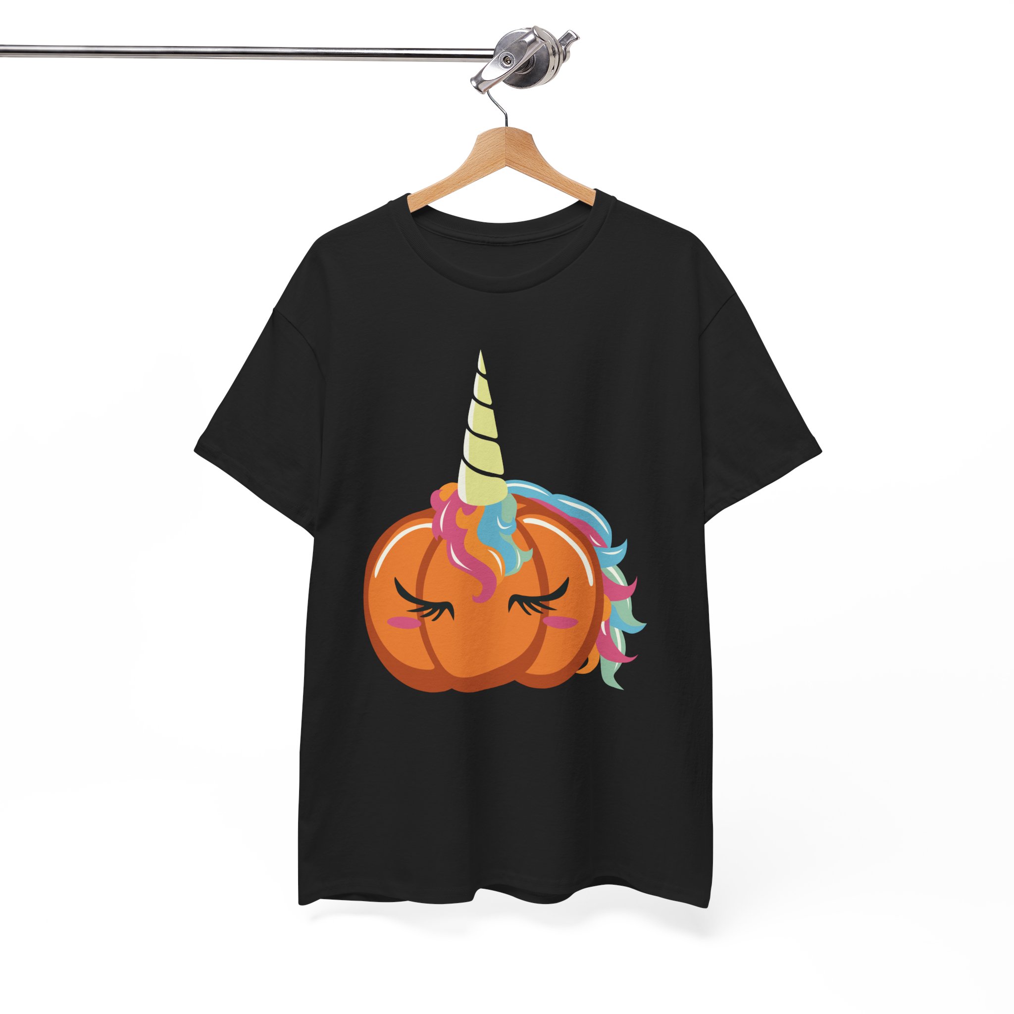Pumpkin Unicorn T‑Shirt - Cute Halloween Pumpkin with Rainbow Unicorn Horn - Image 3
