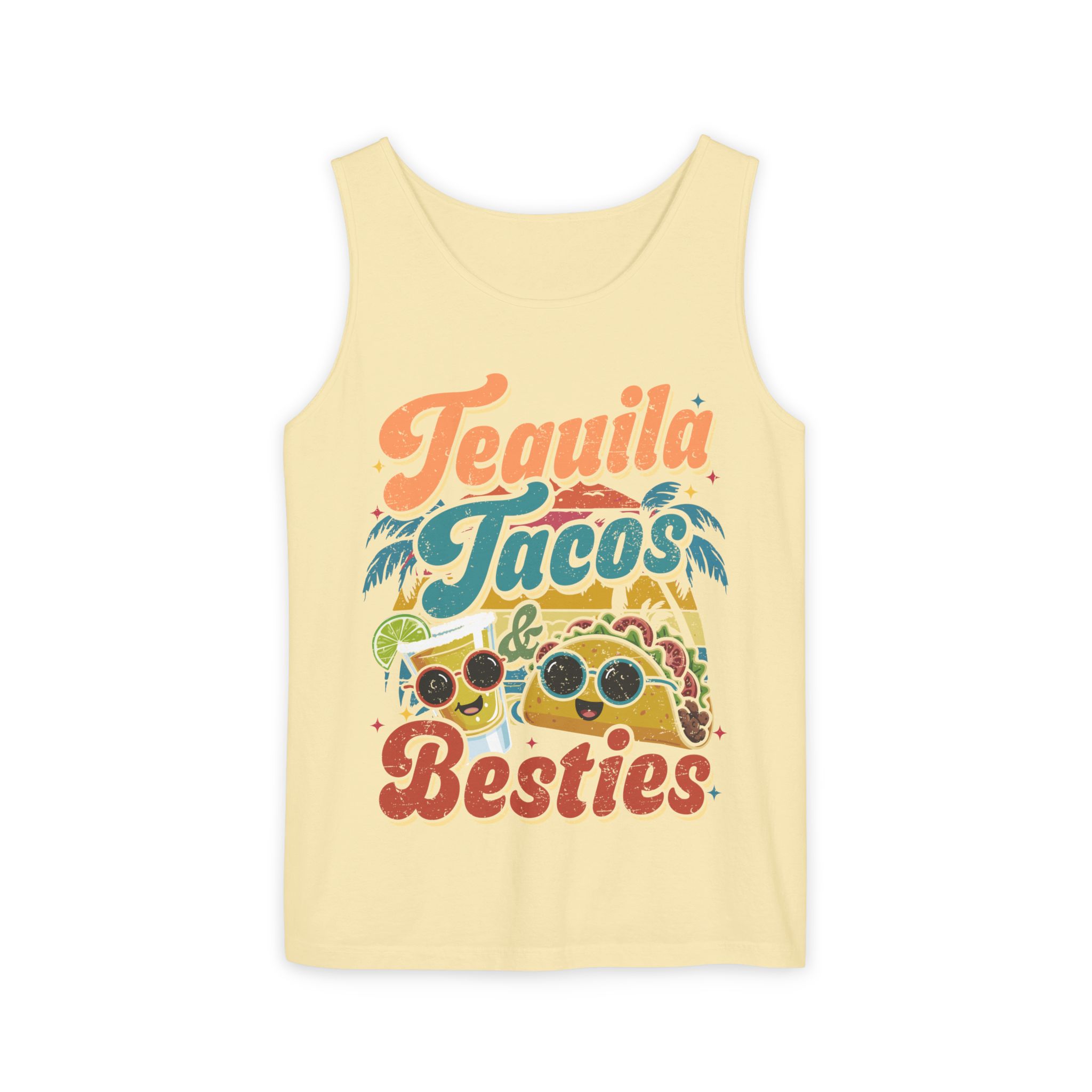 Tequila Tacos And Besties Vintage Retro Taco Festival Tank Top - Image 5