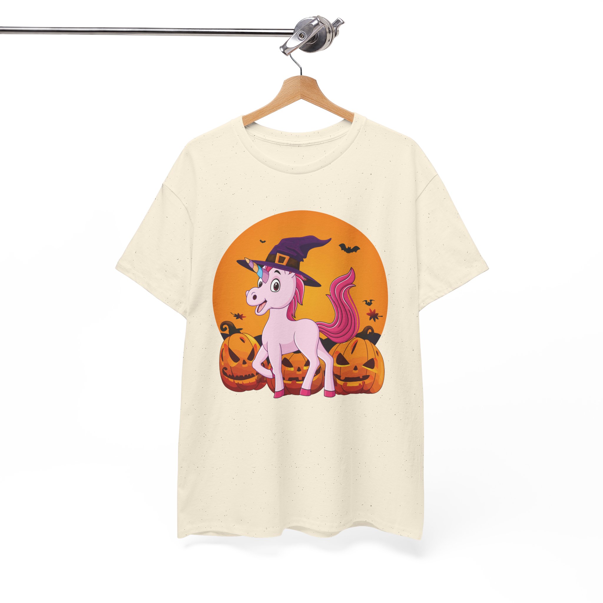 Halloween Unicorn T-Shirt - Cute Witch Hat Unicorn with Pumpkins Tee