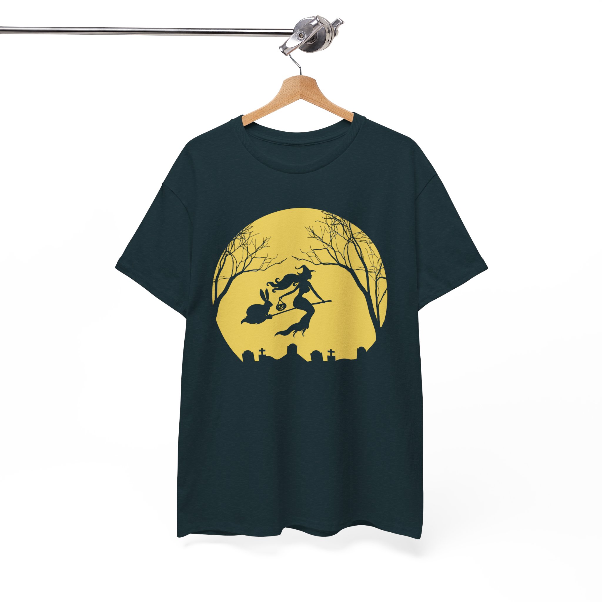 Witch Riding Broom With The Bunny Halloween Tee - Image 5