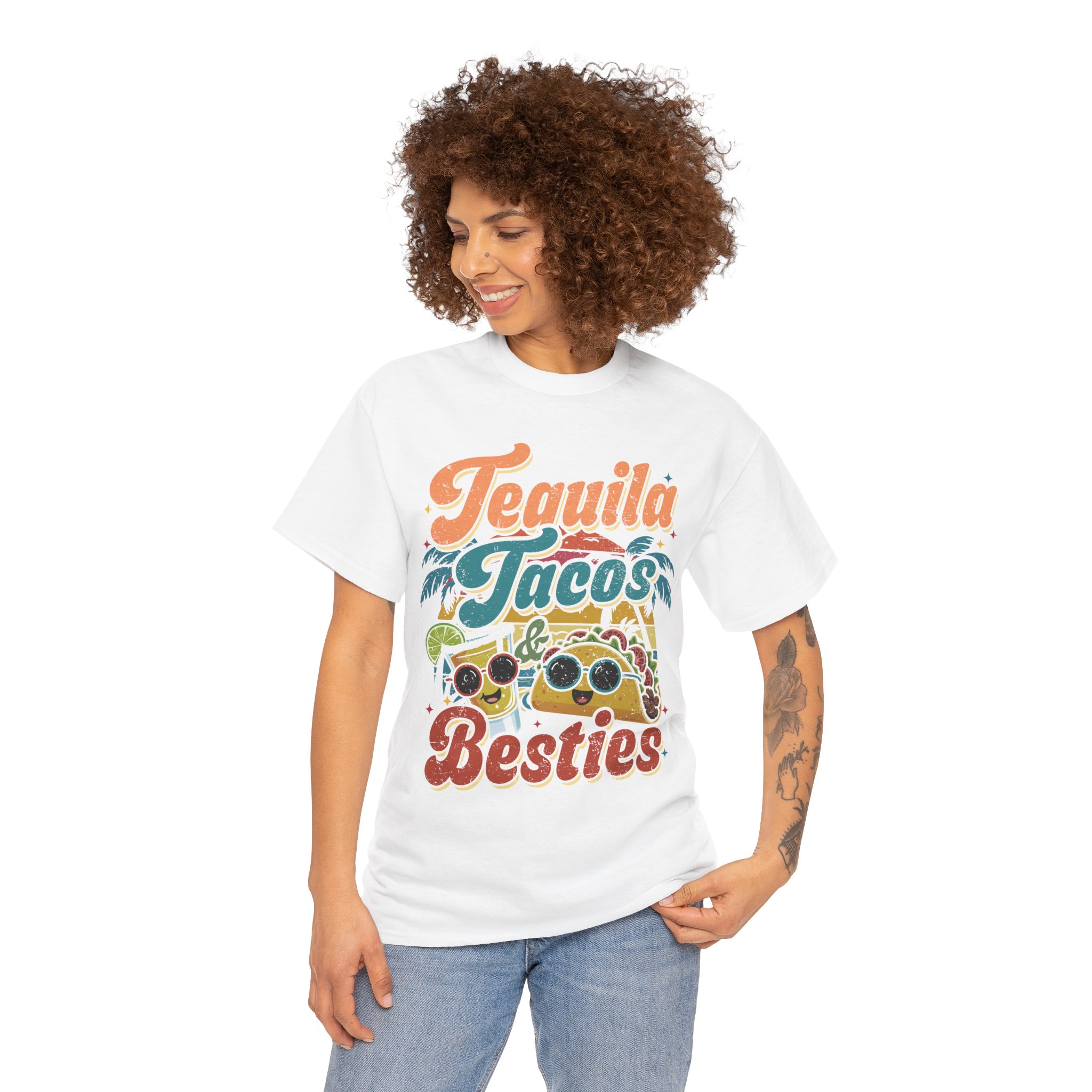 Tequila Tacos And Besties Vintage Retro Taco Festival Shirt - Image 2