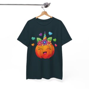 Unicorn Pumpkin Kids T-Shirt - Cute Halloween Pumpkin Emoji with Flower Crown