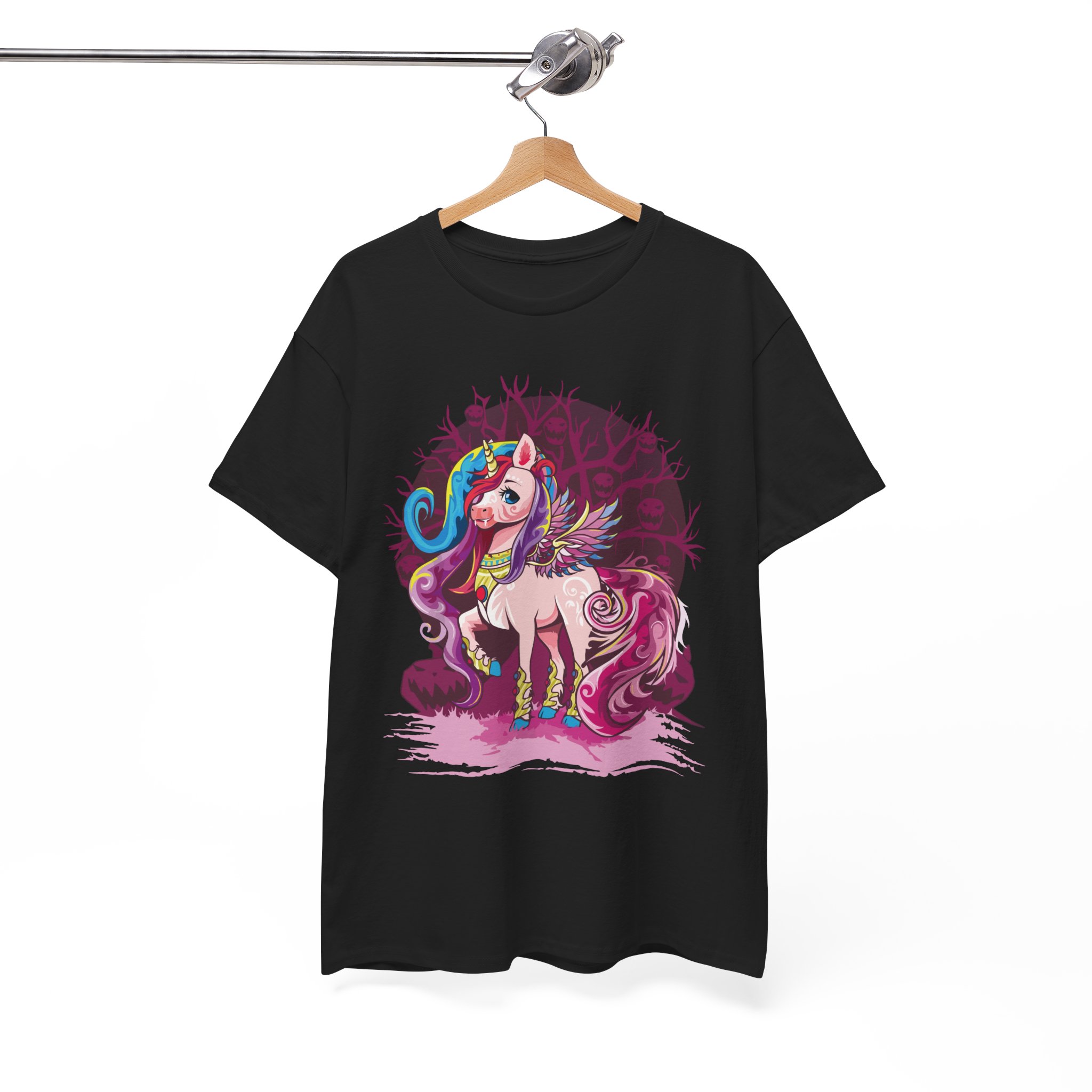 Magical Rainbow Unicorn Halloween Tee - Cute Winged Pony Graphic T-Shirt - Image 3