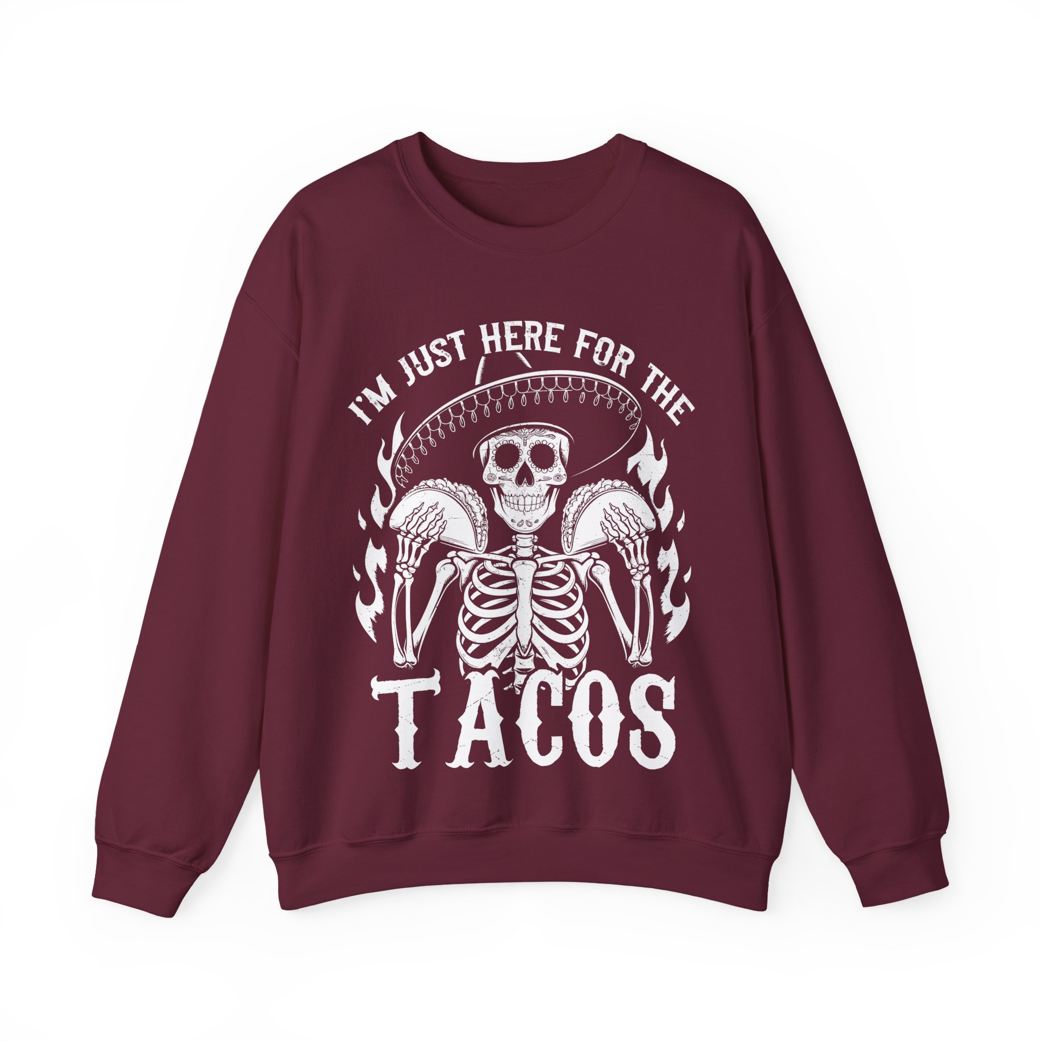 Funny Halloween Taco Shirt – I’m Just Here for the Tacos Skeleton Costume Sweatshirt - Image 5