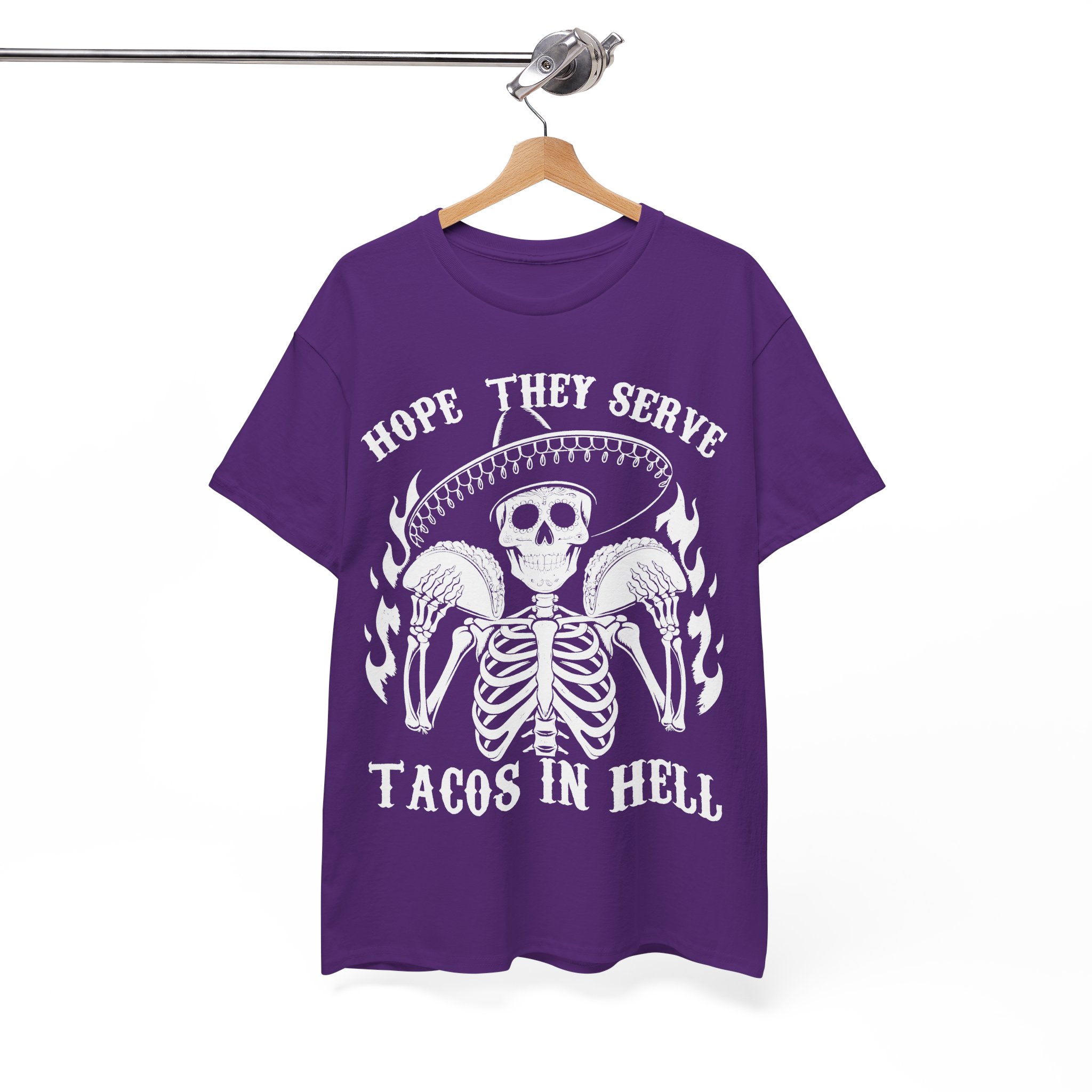 Hope They Serve Tacos In Hell Tee – Gothic Skeleton Sombrero T-Shirt - Image 11