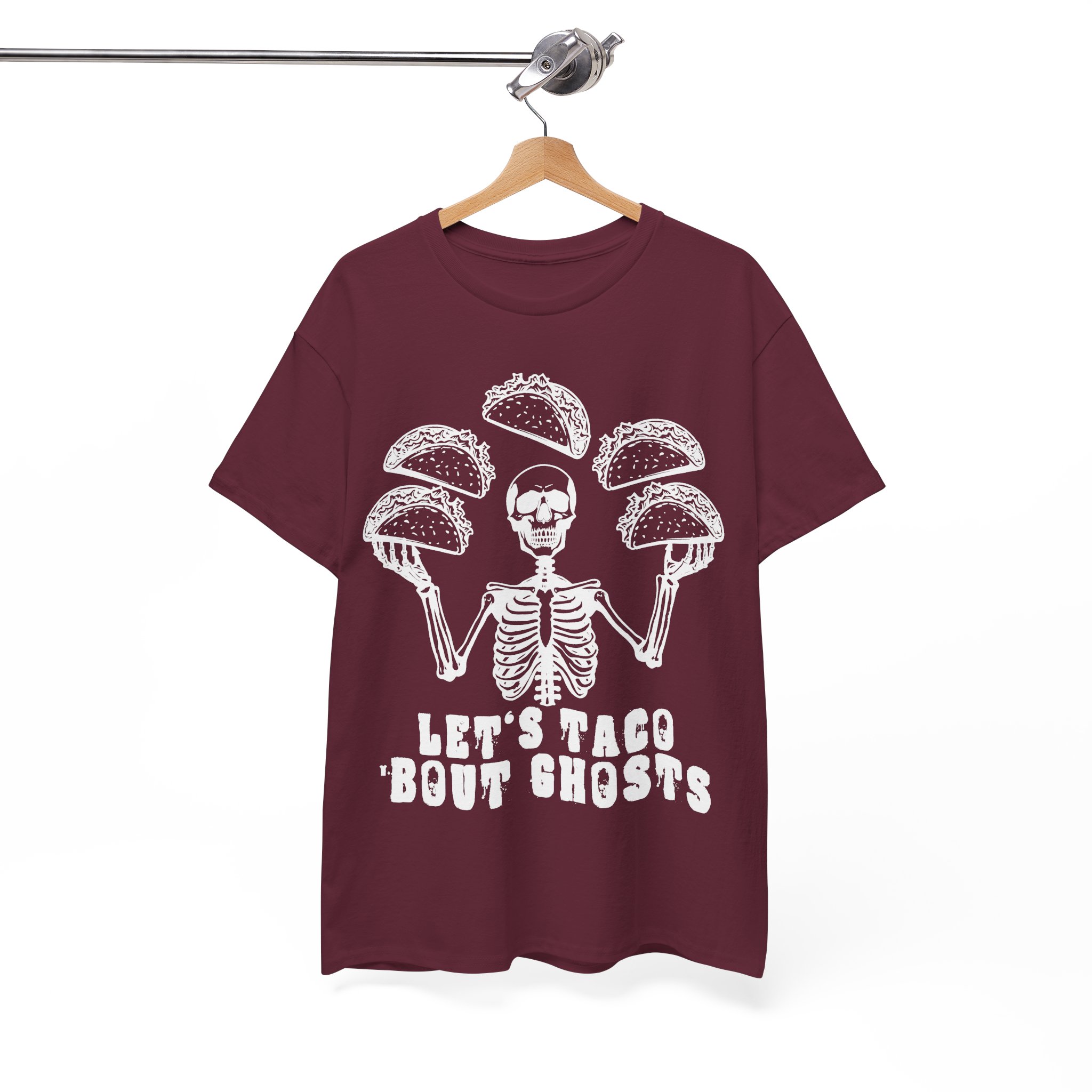 Let's Taco 'Bout Ghosts Tee - Funny Halloween Costume Taco Shirt Skeleton Costume Halloween Party Shirt - Image 3