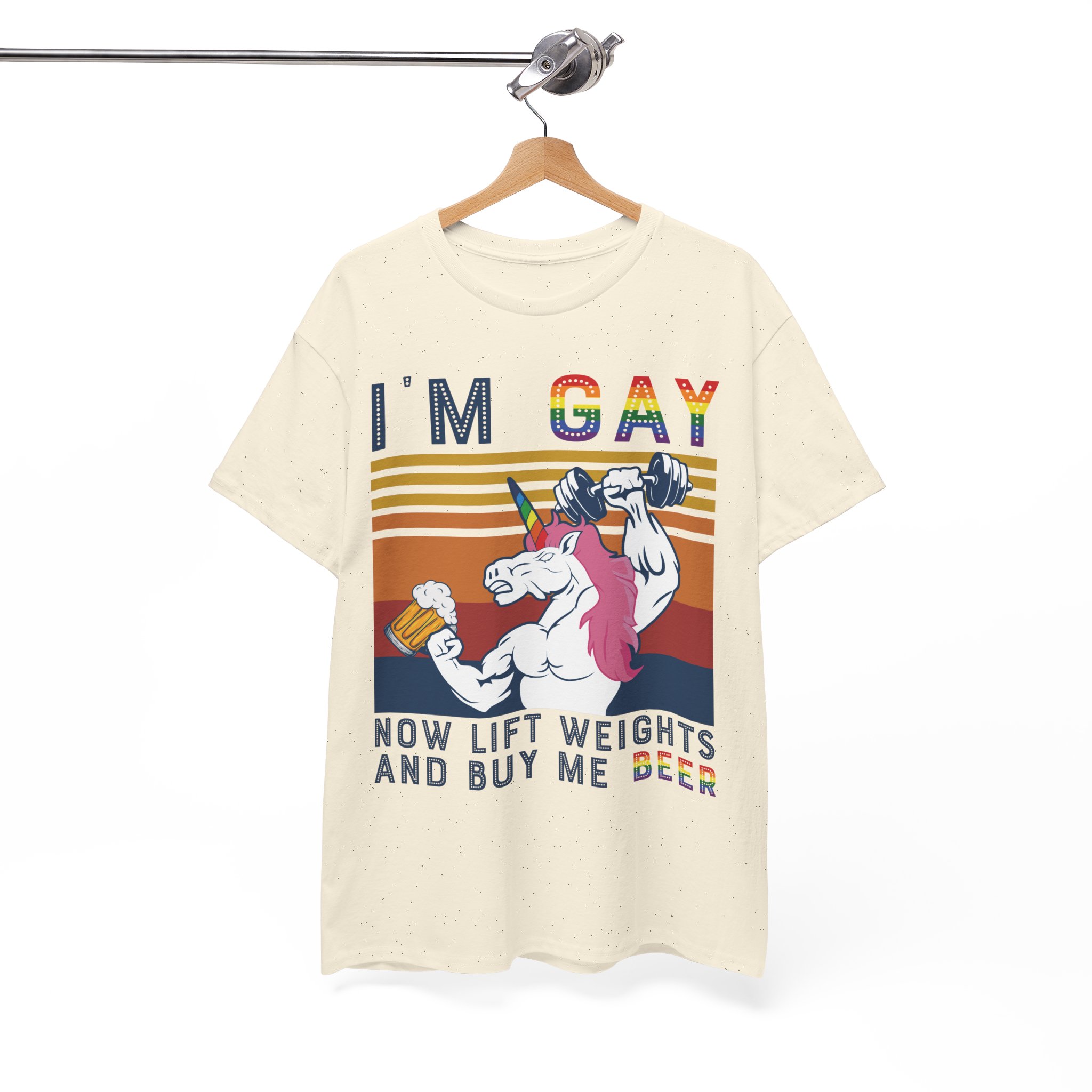 Now Lift Weights and Buy Me Beer - I'm Gay Funny Unicorn Tee LGBTQ+ Pride T‑Shirt - Image 8