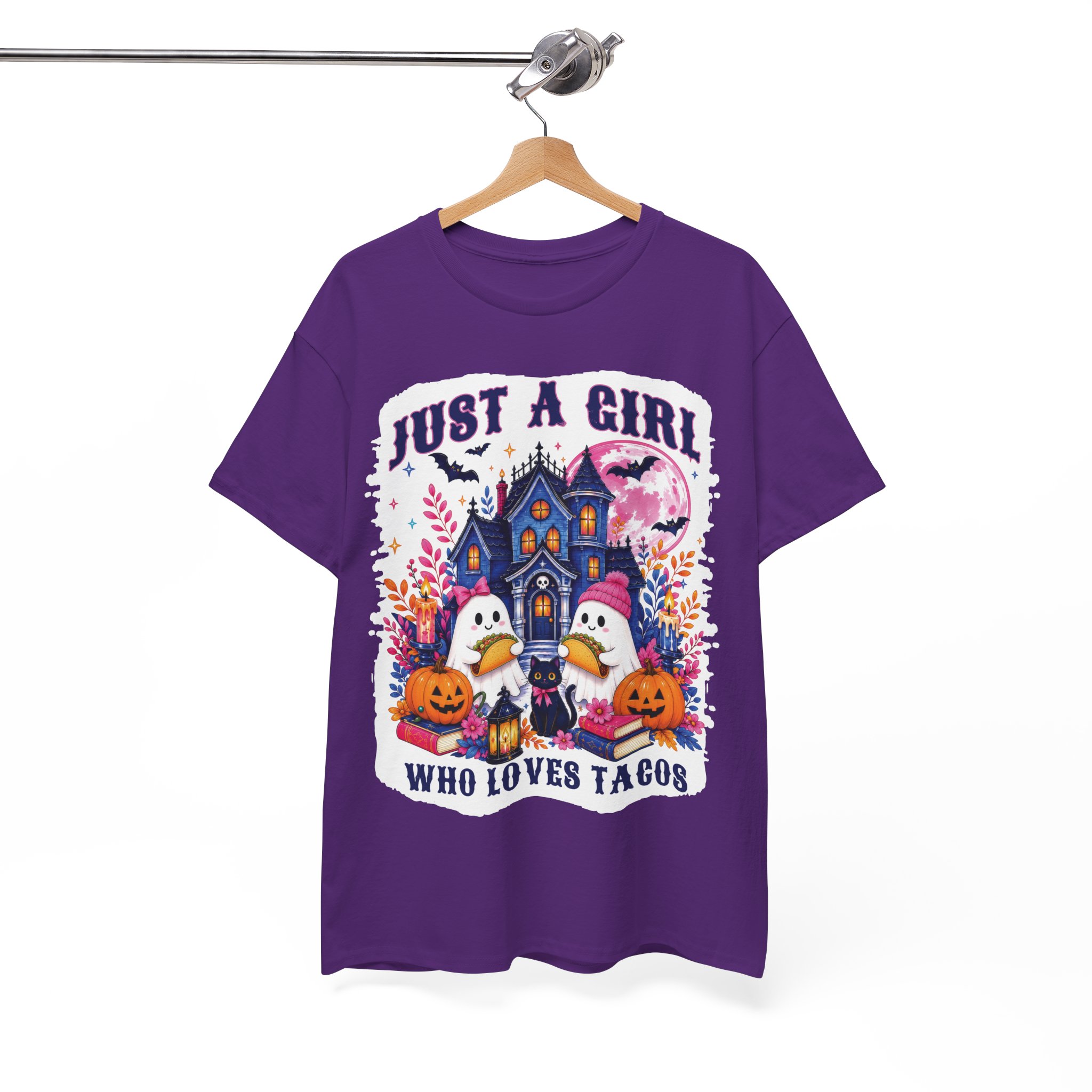 Just A Girl Who Loves Tacos Halloween Shirt - Cute Ghost Taco Halloween Costume T-Shirt - Image 11
