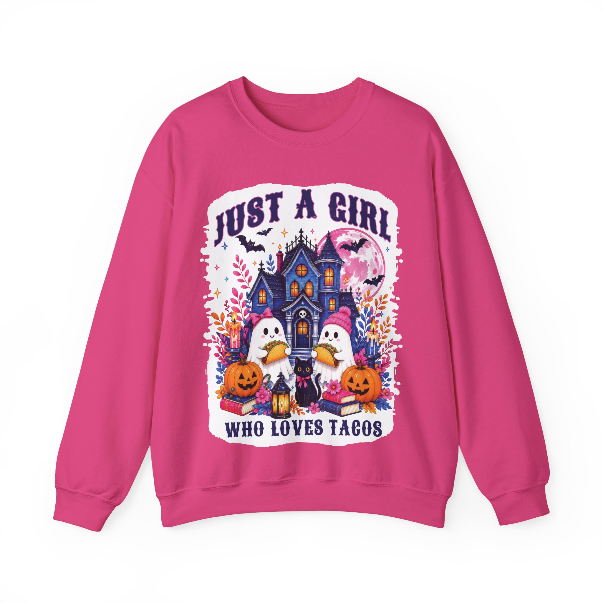 Just A Girl Who Loves Tacos Halloween Sweatshirt - Cute Ghost Taco Halloween Costume Sweatshirt - Image 11