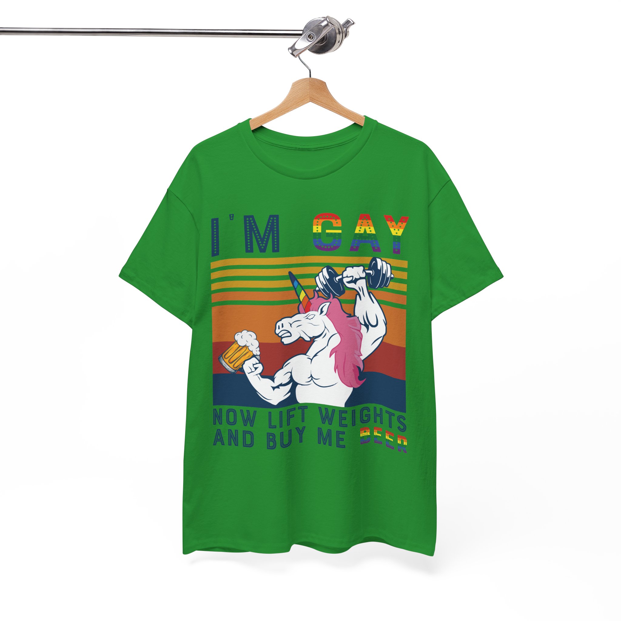Now Lift Weights and Buy Me Beer - I'm Gay Funny Unicorn Tee LGBTQ+ Pride T‑Shirt - Image 9