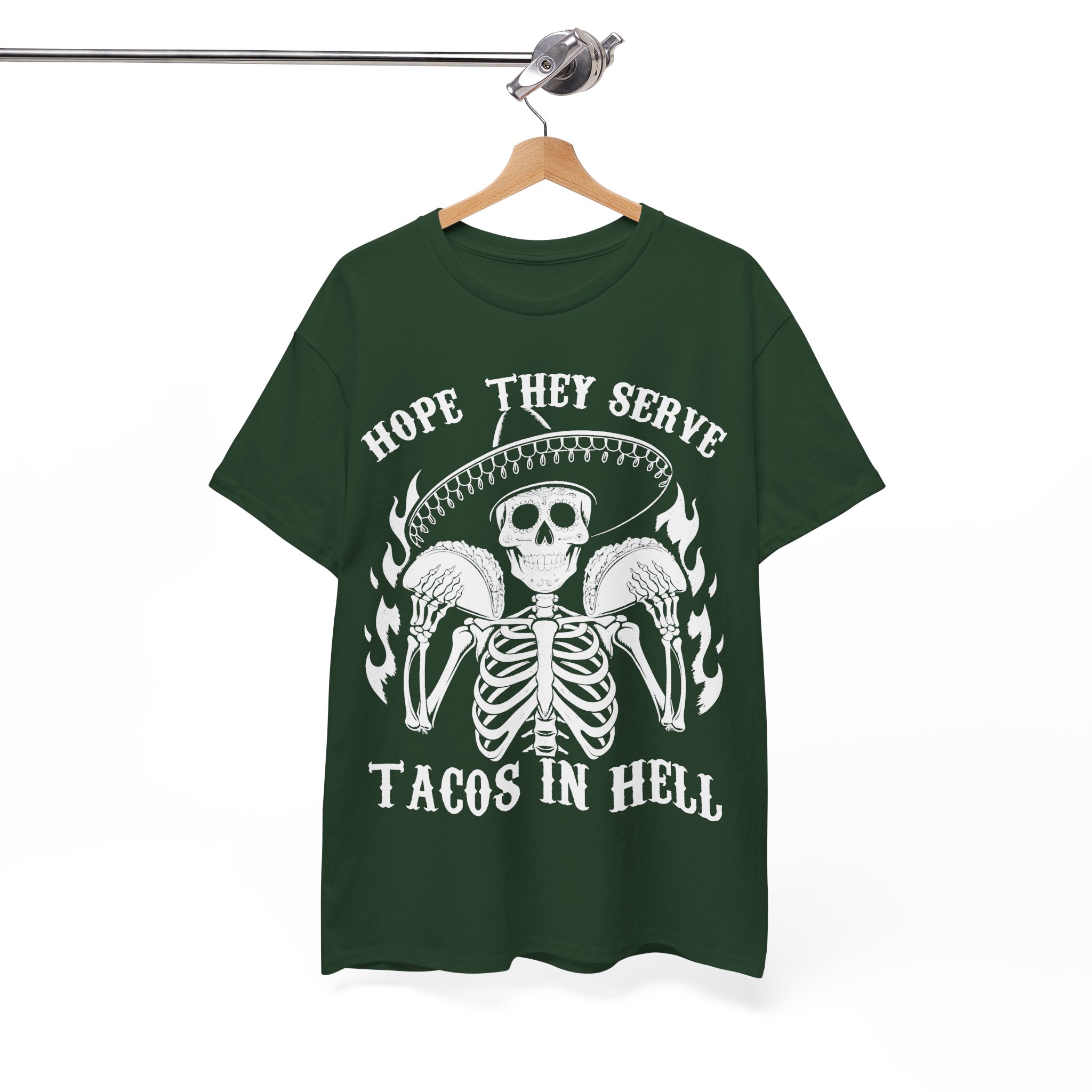 Hope They Serve Tacos In Hell Tee – Gothic Skeleton Sombrero T-Shirt - Image 5