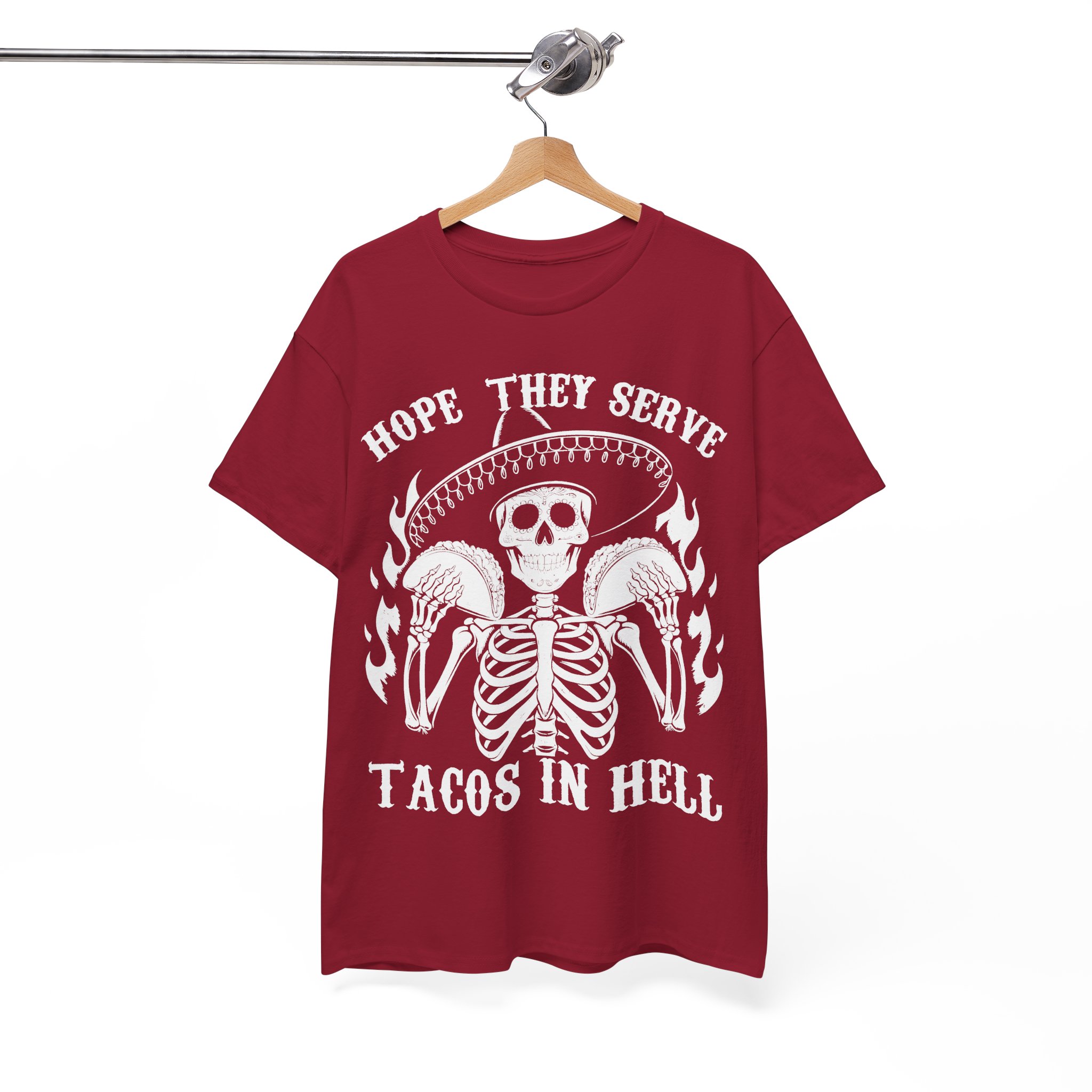 Hope They Serve Tacos In Hell Tee – Gothic Skeleton Sombrero T-Shirt - Image 12