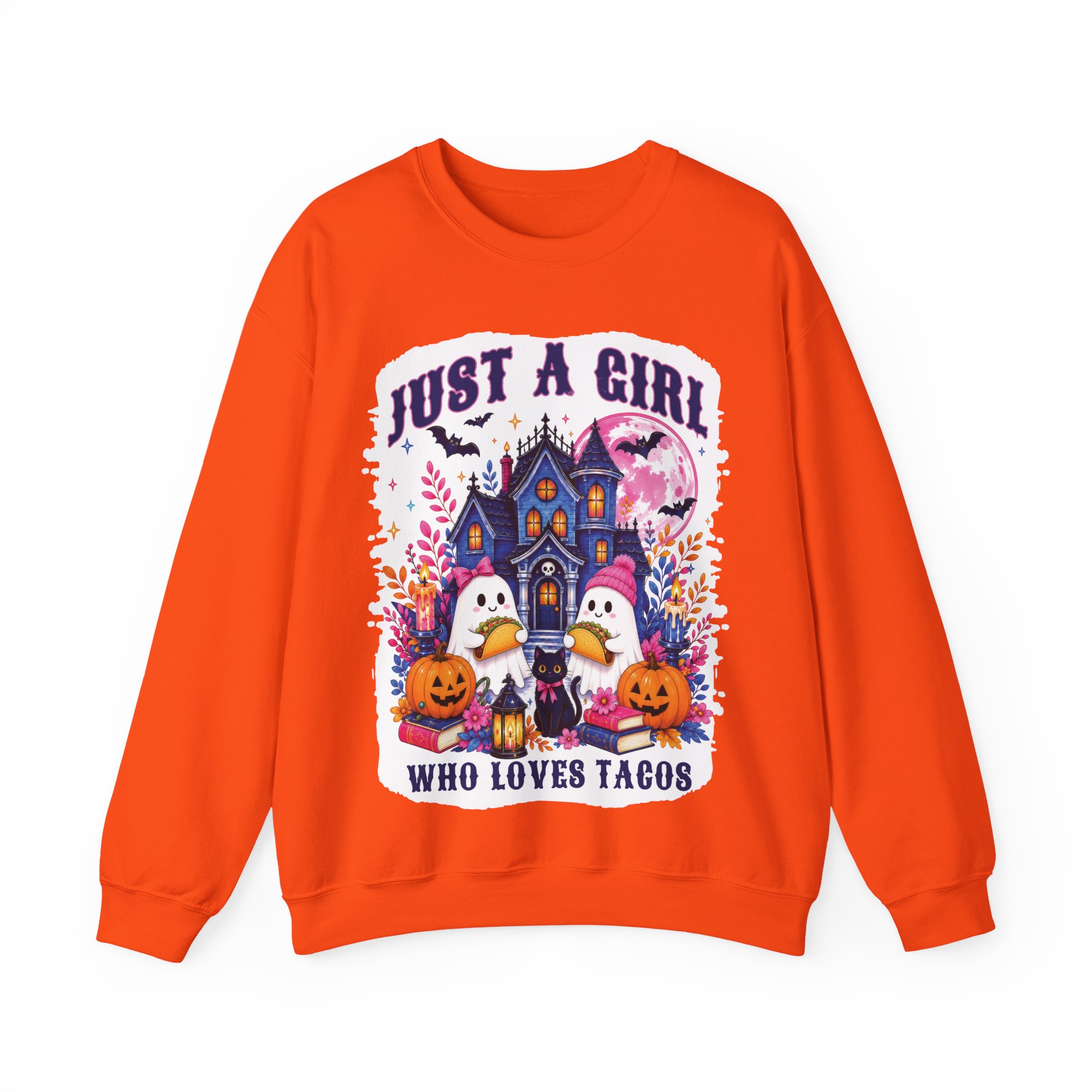 Just A Girl Who Loves Tacos Halloween Sweatshirt - Cute Ghost Taco Halloween Costume Sweatshirt