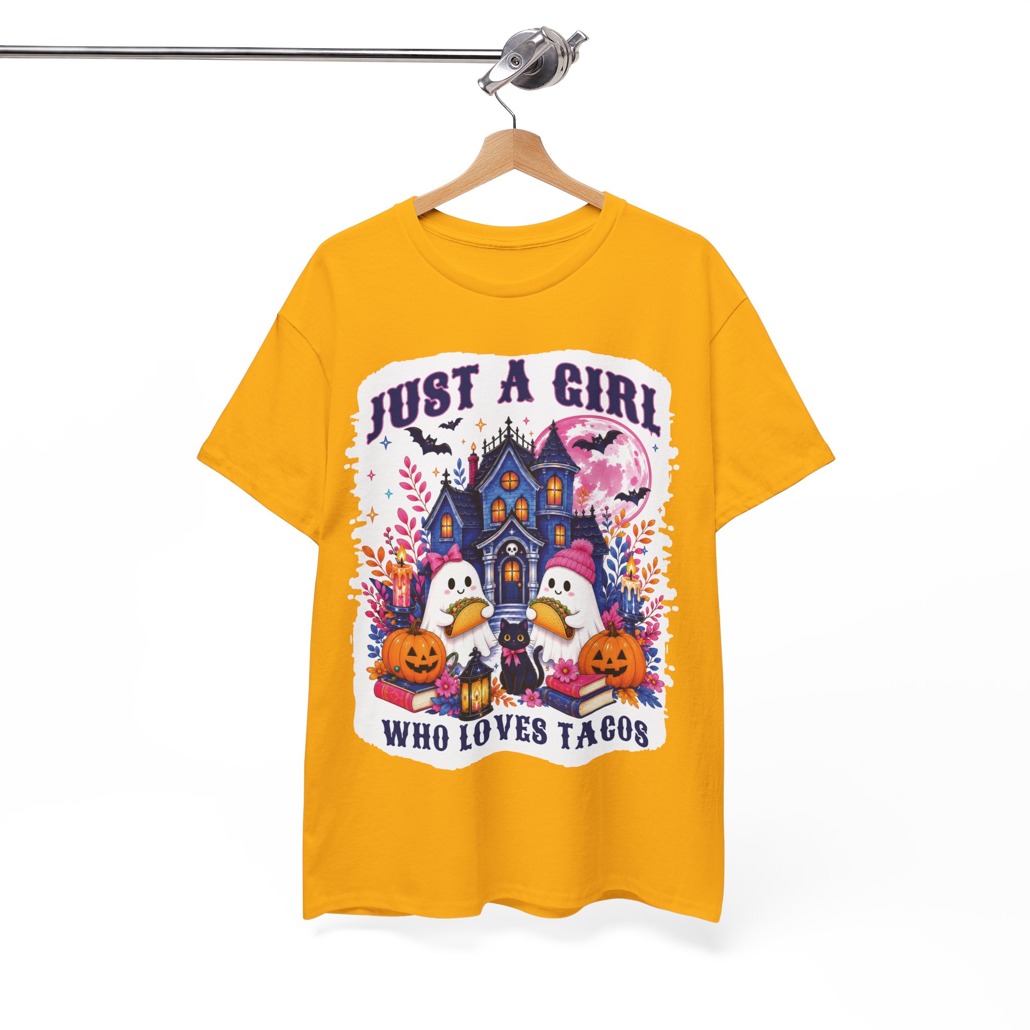 Just A Girl Who Loves Tacos Halloween Shirt - Cute Ghost Taco Halloween Costume T-Shirt - Image 3