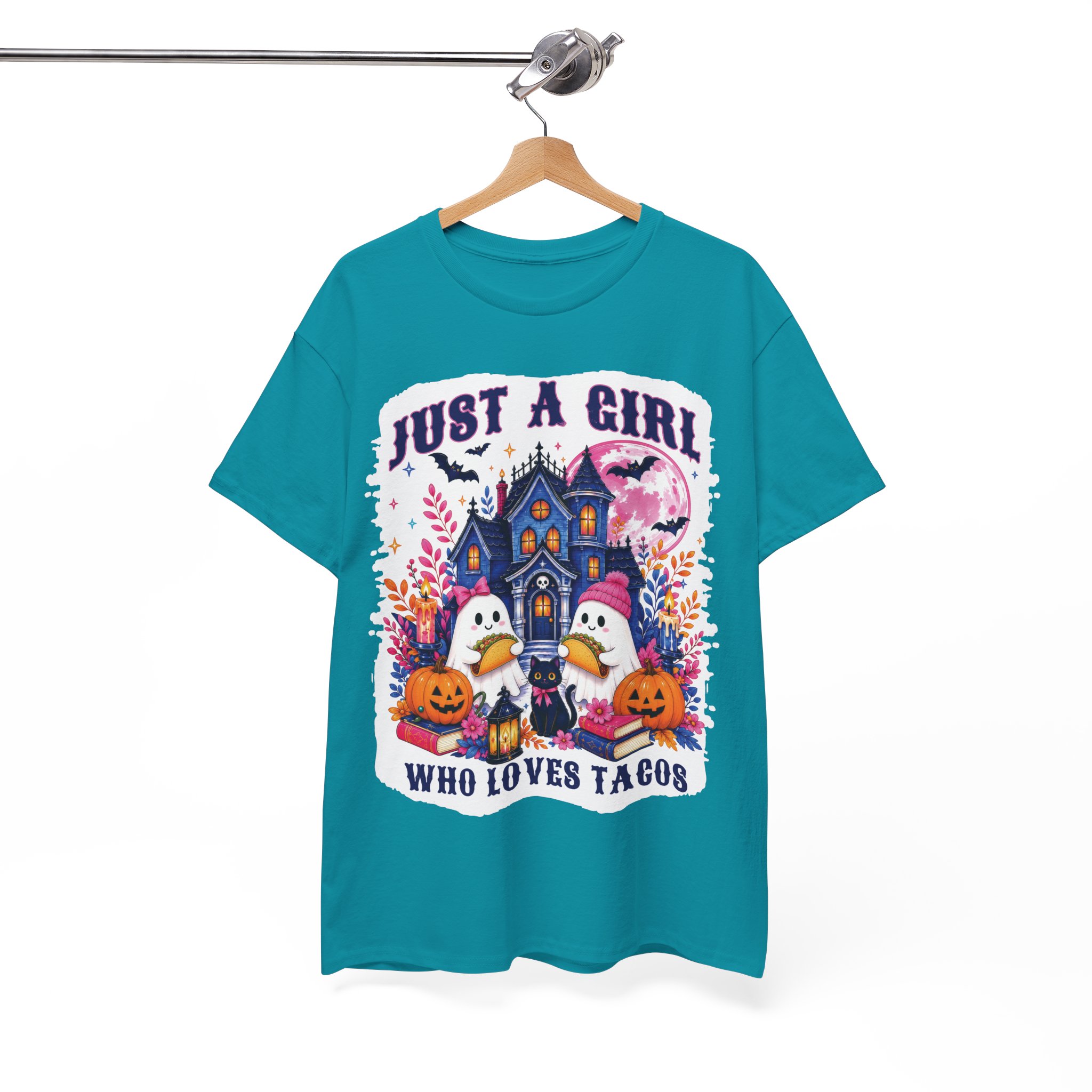 Just A Girl Who Loves Tacos Halloween Shirt - Cute Ghost Taco Halloween Costume T-Shirt - Image 7